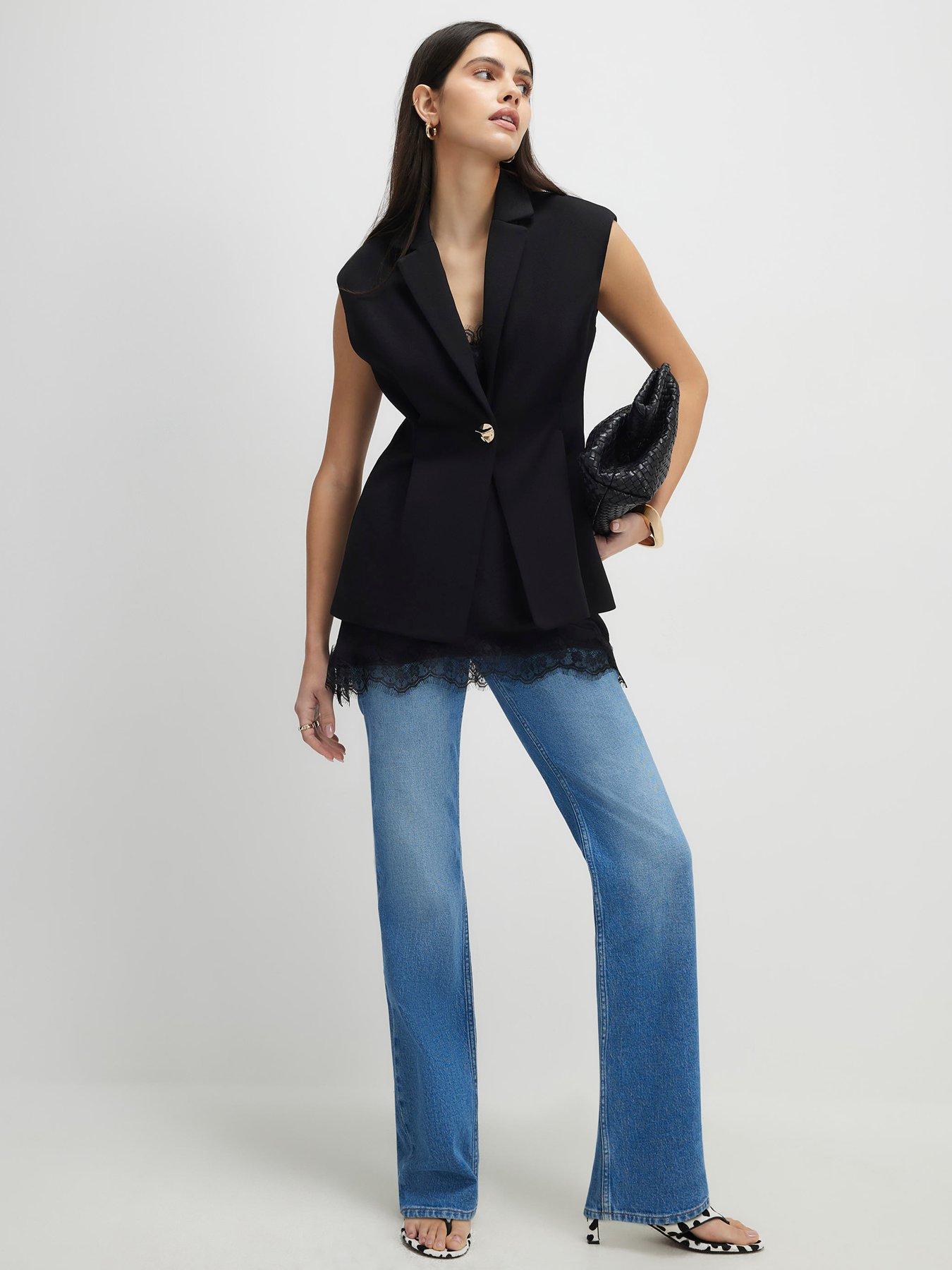 Image 3 of 4 of River Island Sleeveless Cinched Waist Blazer - Black