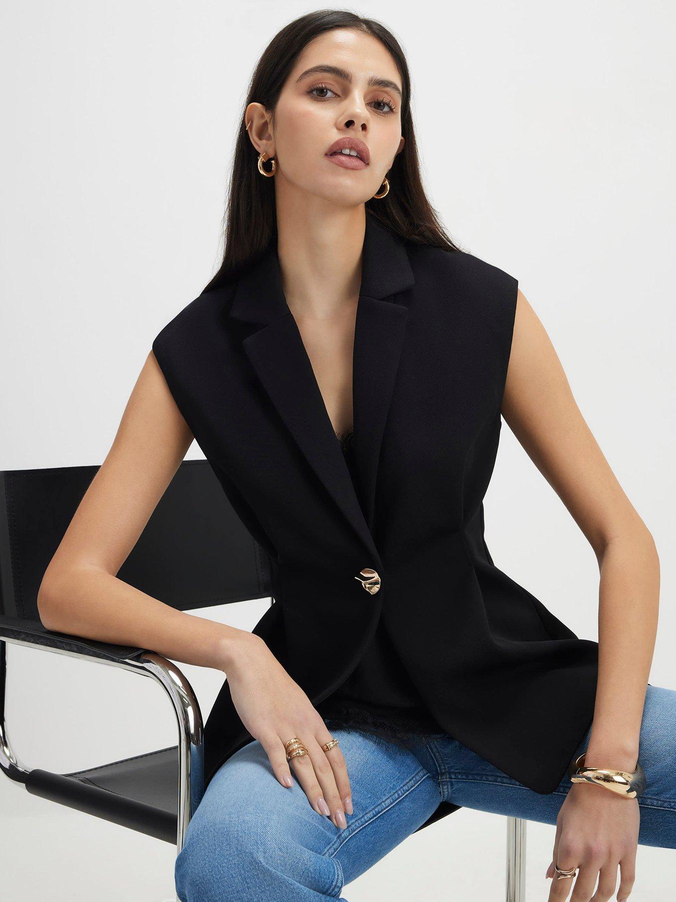 Image 4 of 4 of River Island Sleeveless Cinched Waist Blazer - Black