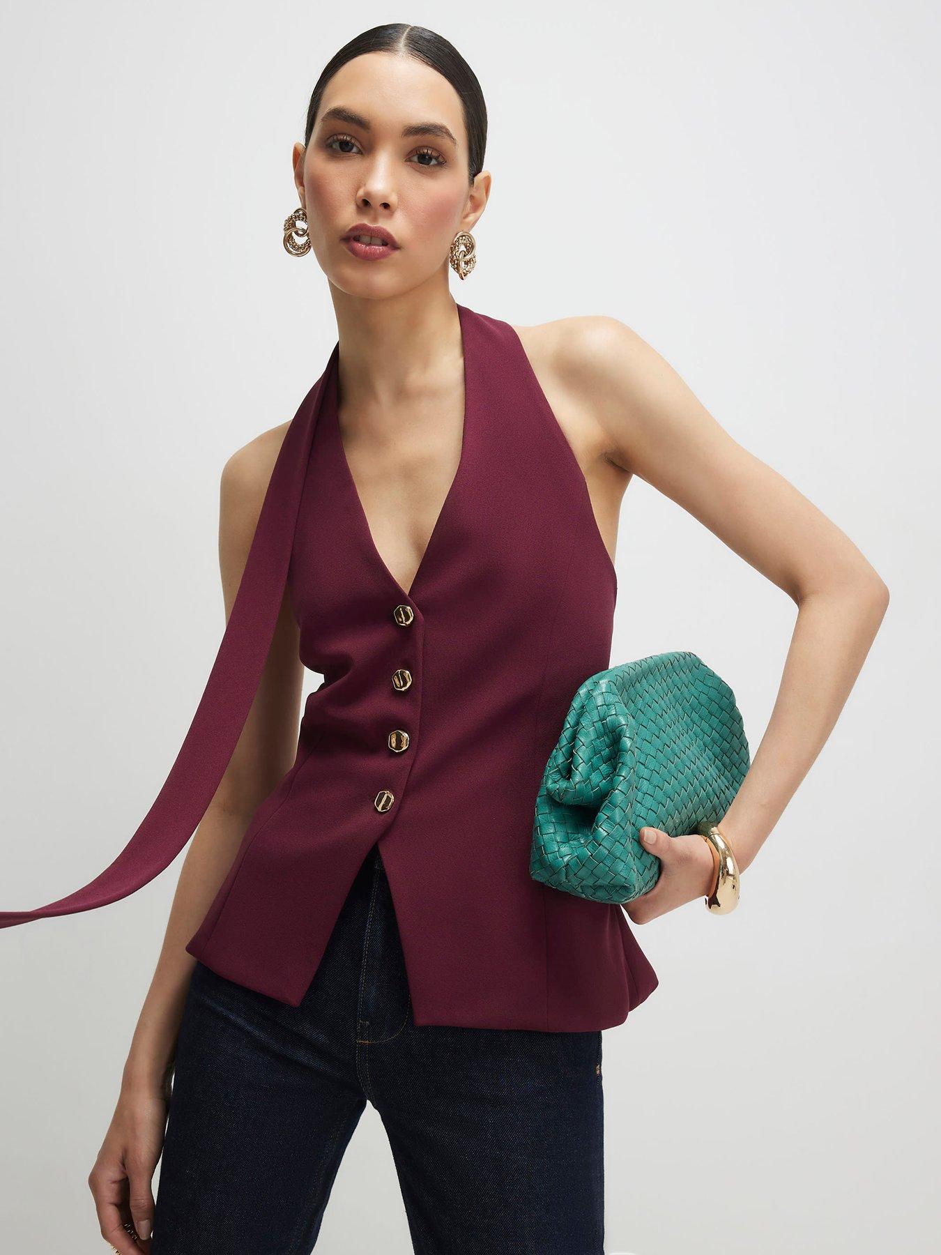 River Island Purple Sleeveless Scarf Neck Waistcoat - Red