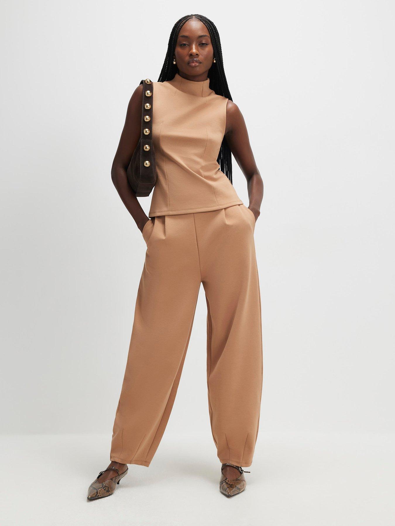 River Island Beige Barrel Leg Trousers - Beige
