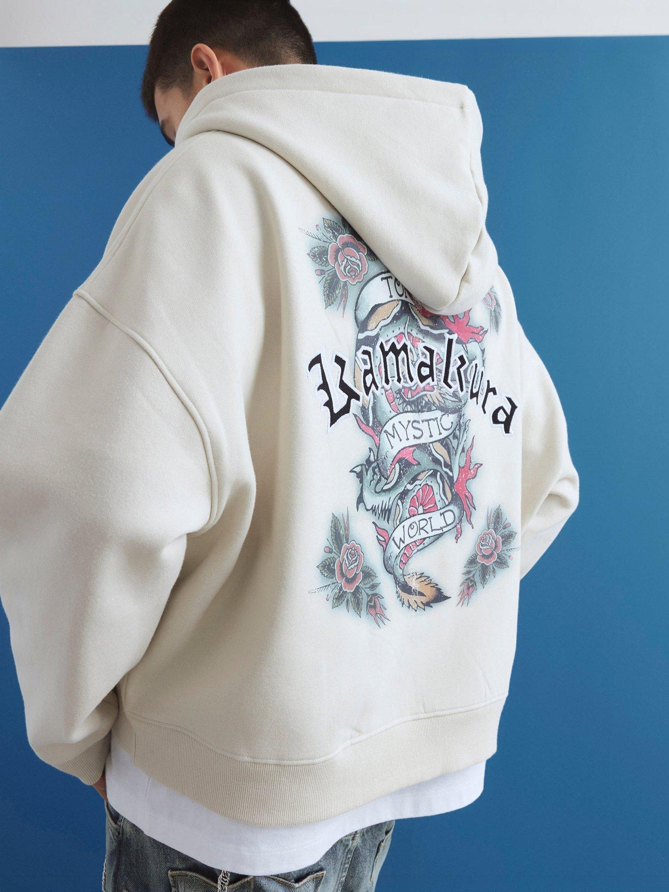 Image 1 of 4 of River Island Cream Oversized Fit Japanese Kamakura Hoodie - Cream