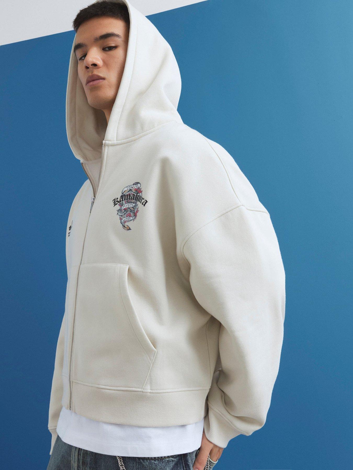 Image 2 of 4 of River Island Cream Oversized Fit Japanese Kamakura Hoodie - Cream