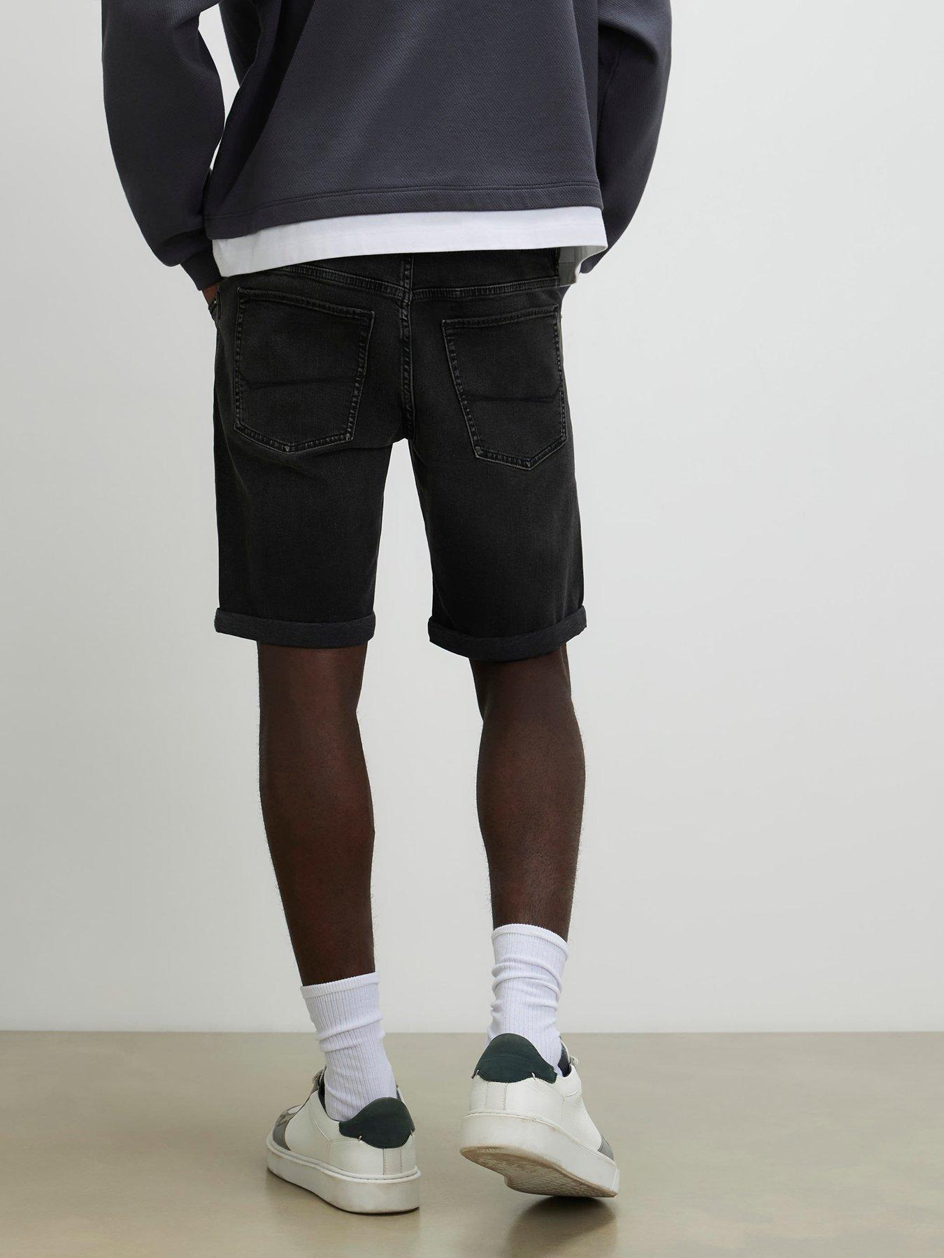 Image 2 of 4 of River Island Slim Fit Washed Denim Shorts - Black