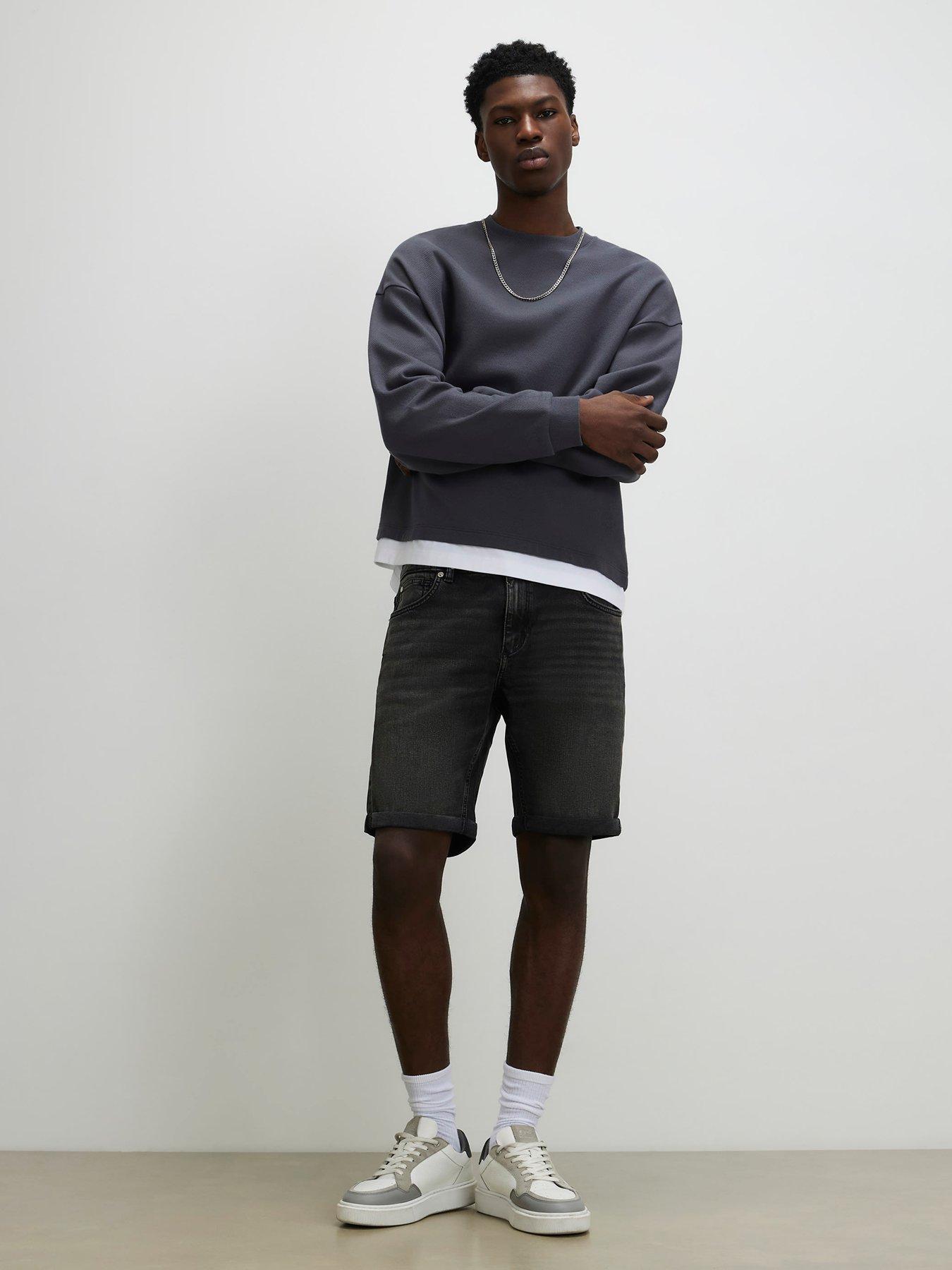 Image 3 of 4 of River Island Slim Fit Washed Denim Shorts - Black