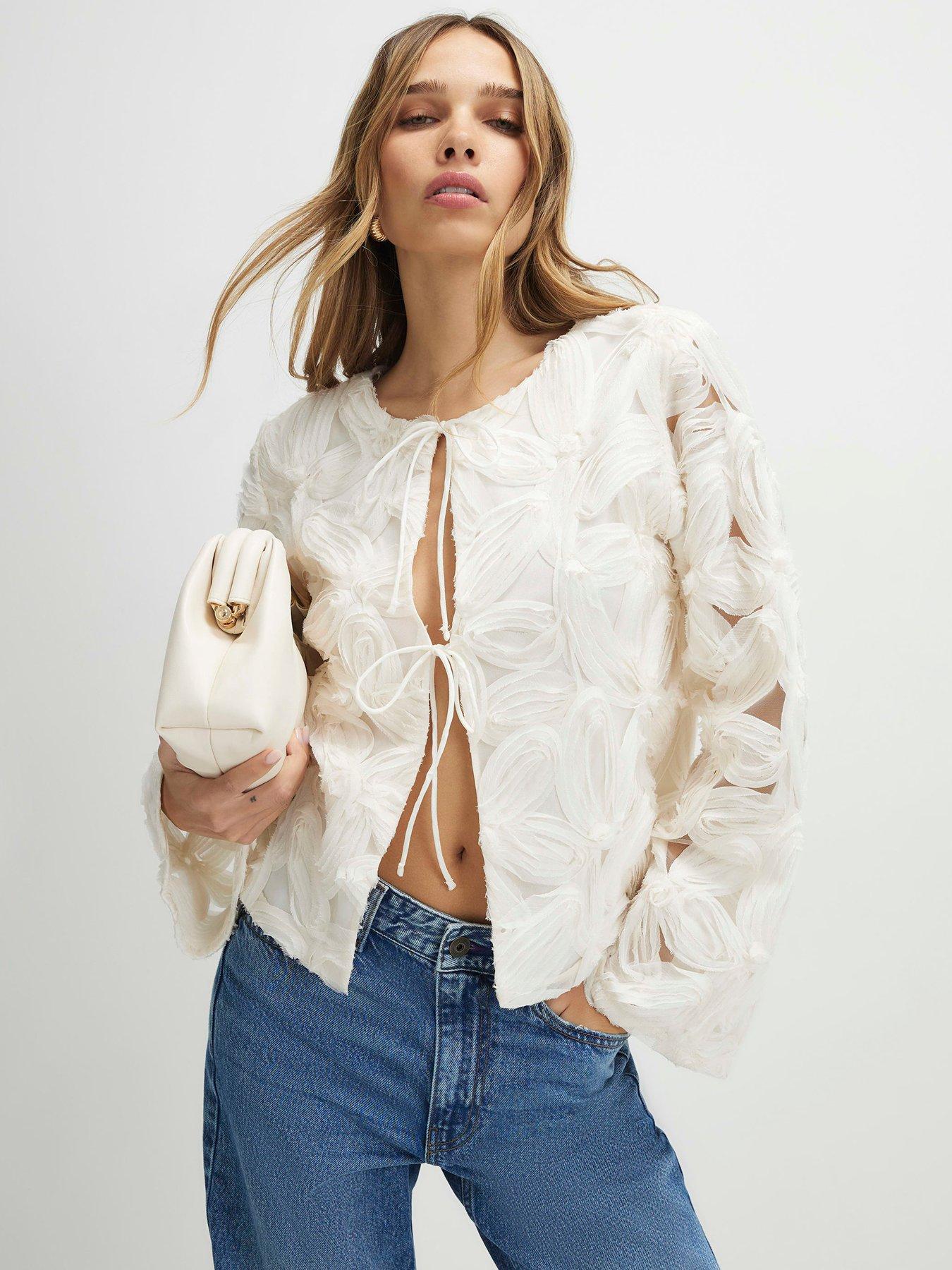 River Island Long Sleeve 3d Floral Jacket, Cream, Size Xs, Women
