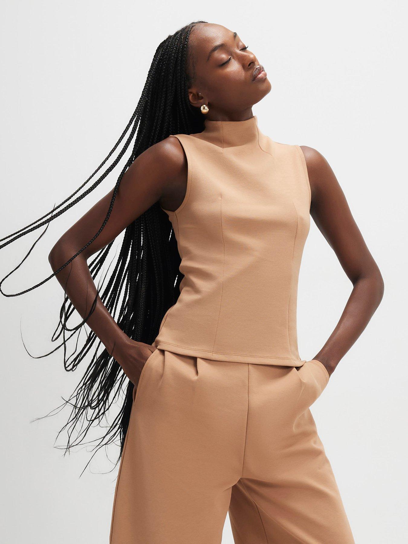 Image 1 of 3 of River Island Sleeveless High Neck Top - Beige