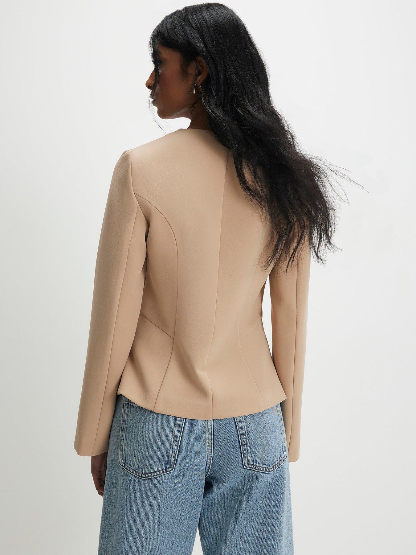 Image 2 of 4 of River Island Long Sleeve Pleated Jacket - Beige