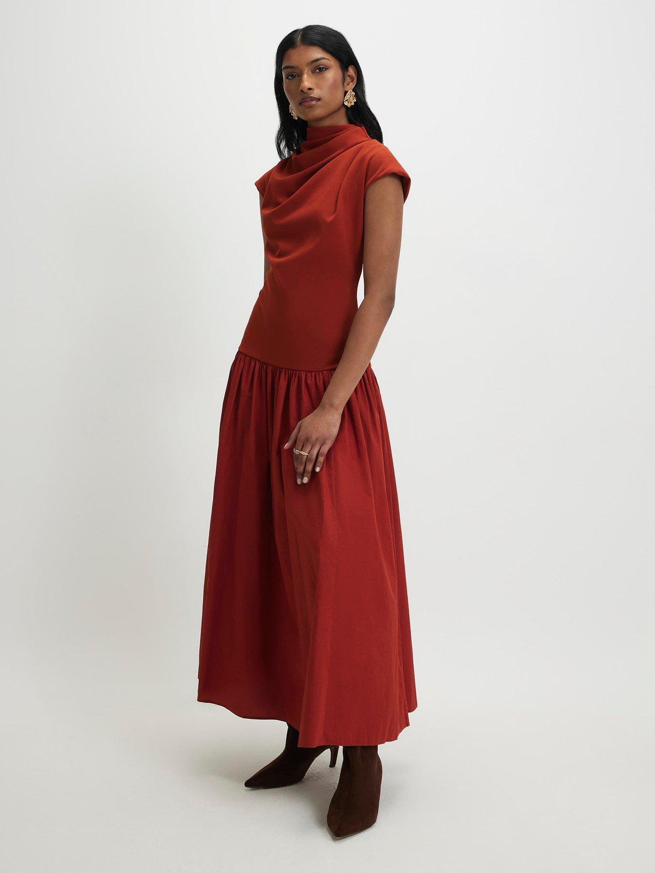 River Island Short Sleeve Hybrid Drape Maxi Dress - Dark Orange