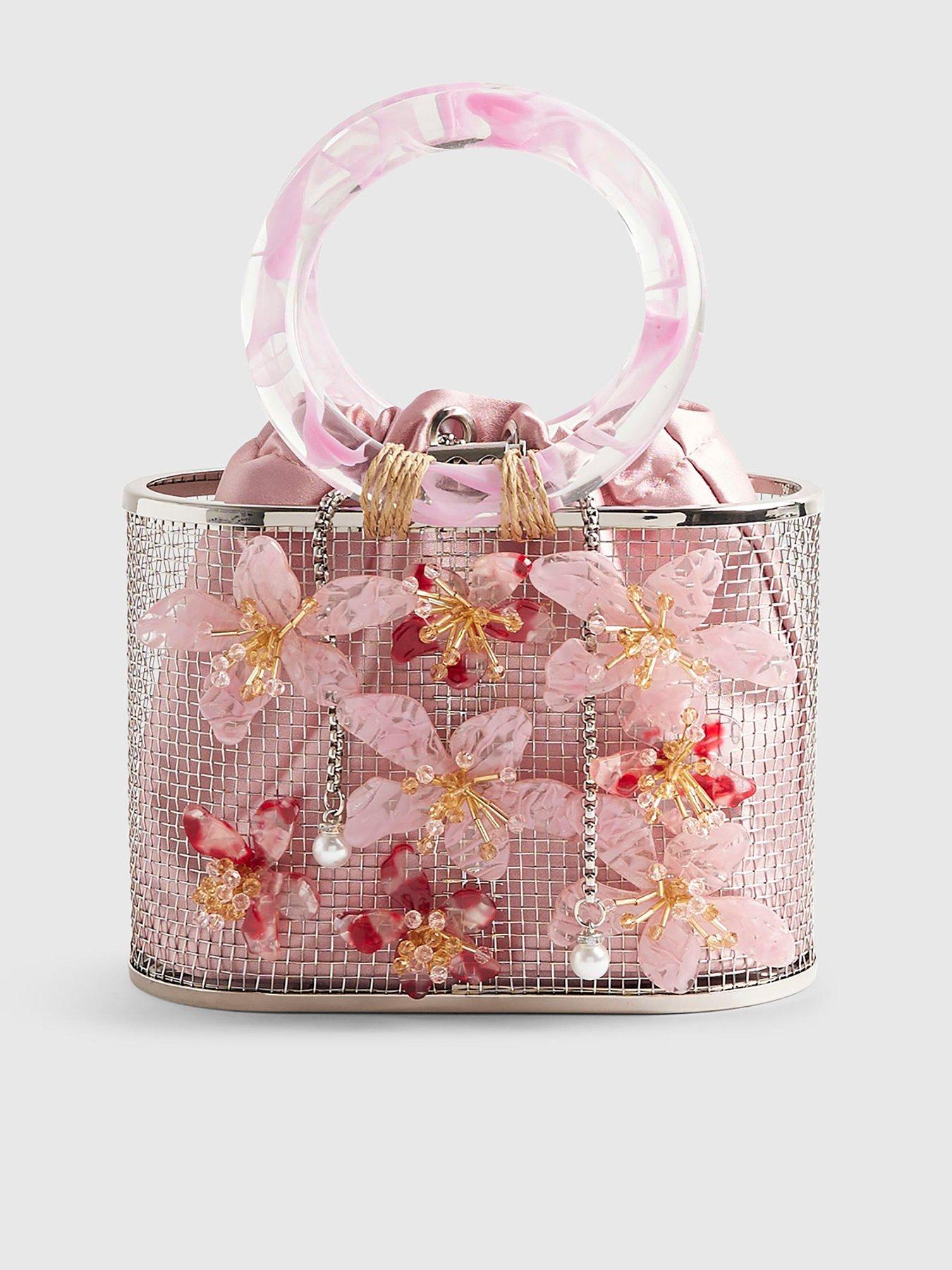 Image 1 of 4 of River Island Flower Cage Bag - Pink