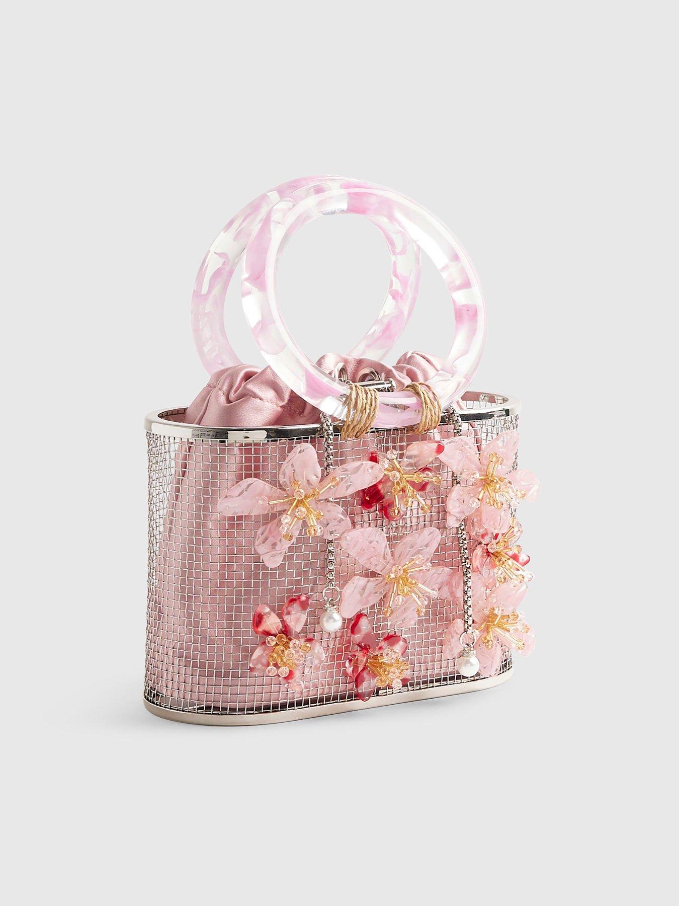 Image 4 of 4 of River Island Flower Cage Bag - Pink