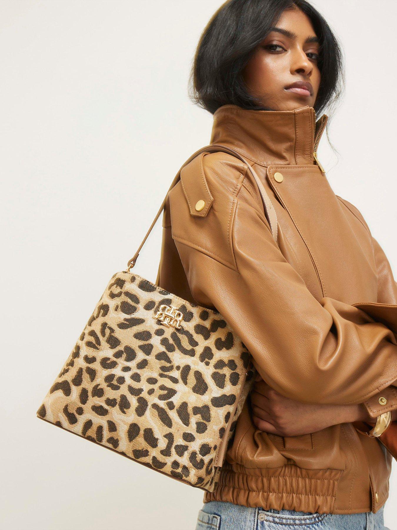 River Island Leopard Jacquard Bucket Bag - Beige