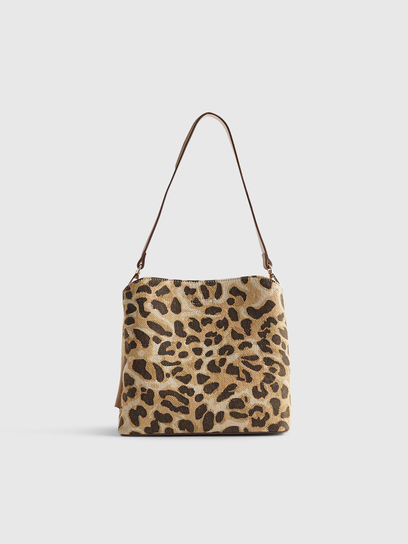 Image 3 of 5 of River Island Leopard Jacquard Bucket Bag - Beige