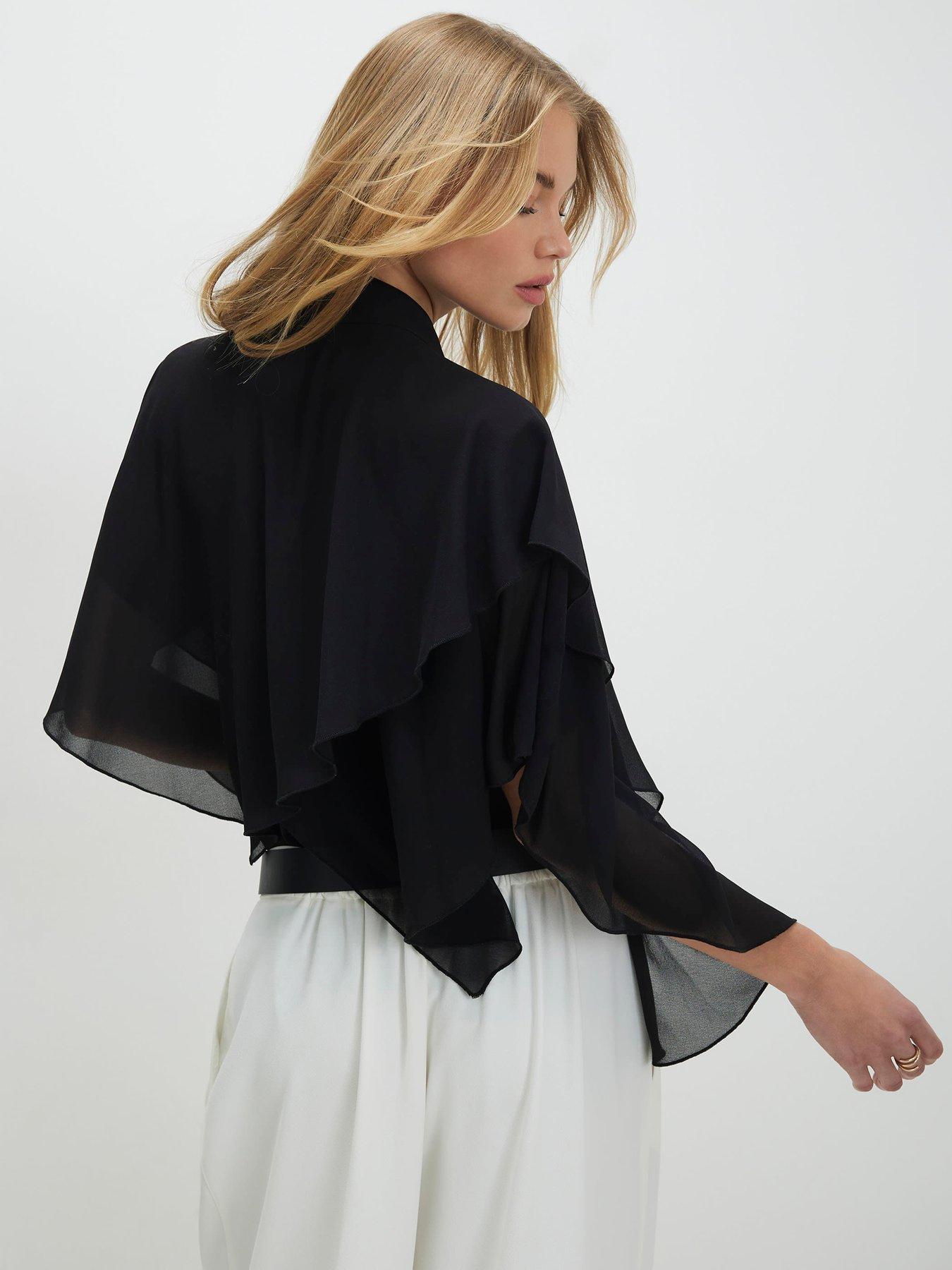 Image 2 of 4 of River Island High Neck Ruffle Cape - Black