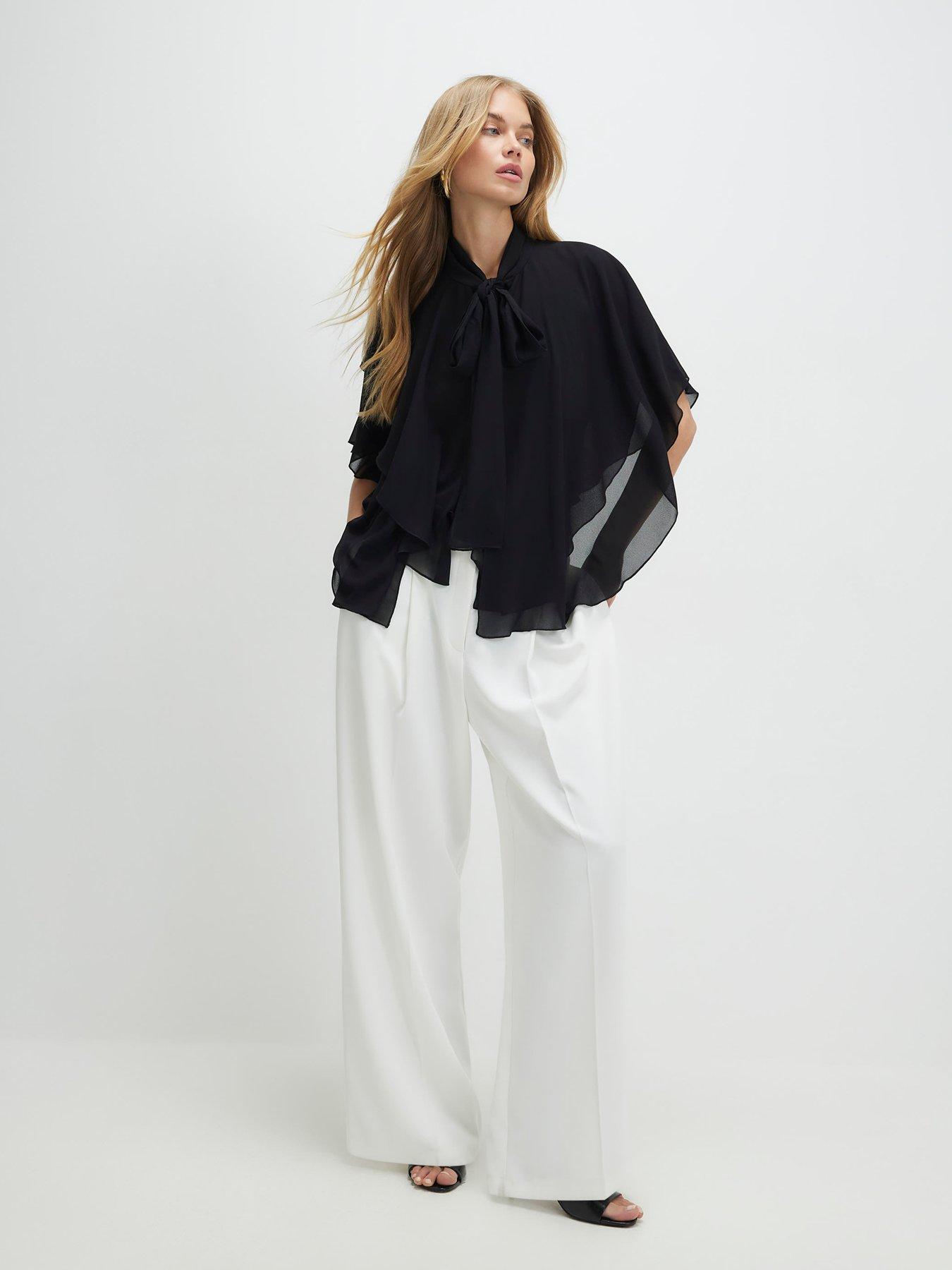 Image 3 of 4 of River Island High Neck Ruffle Cape - Black