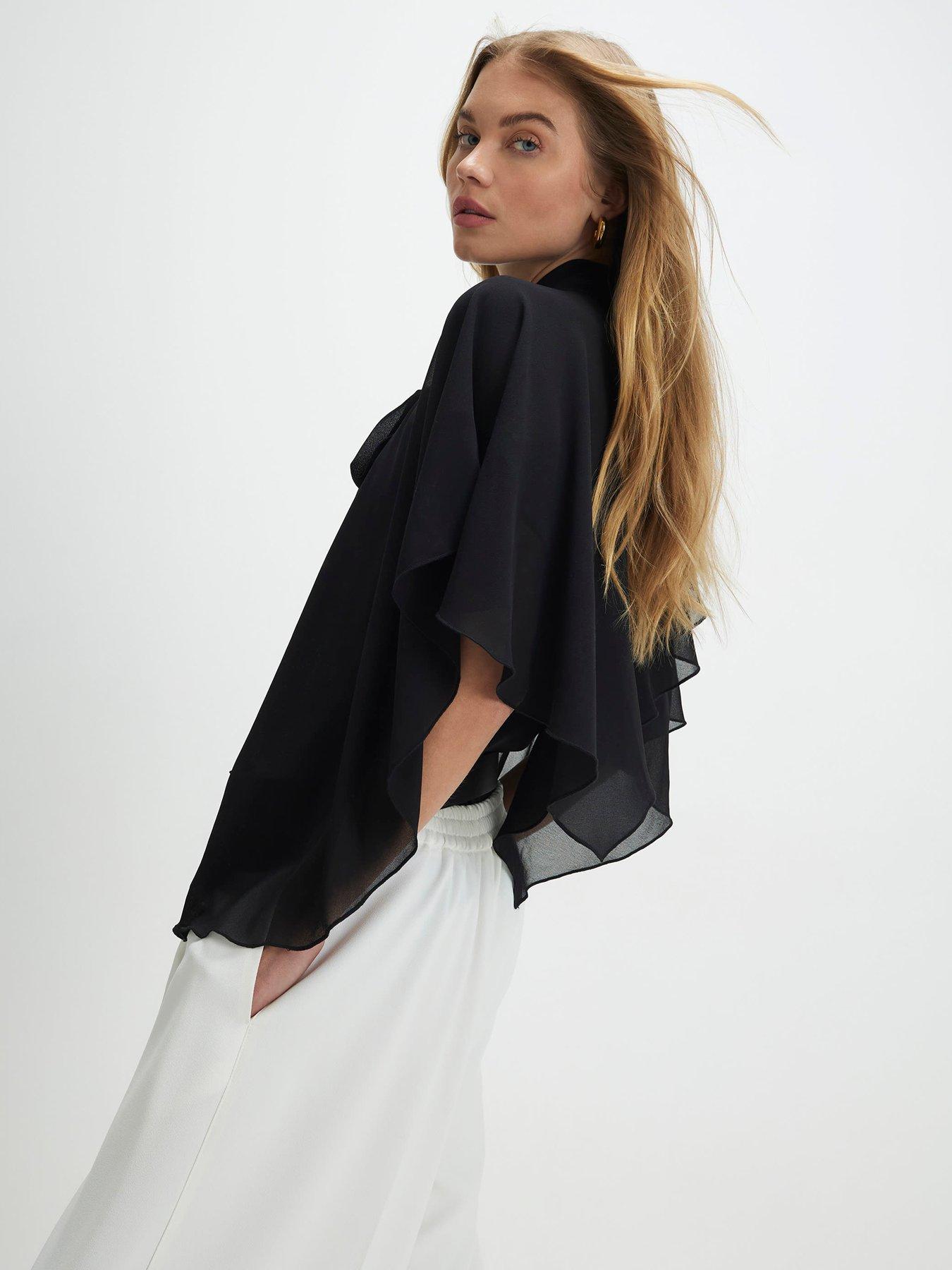 Image 4 of 4 of River Island High Neck Ruffle Cape - Black