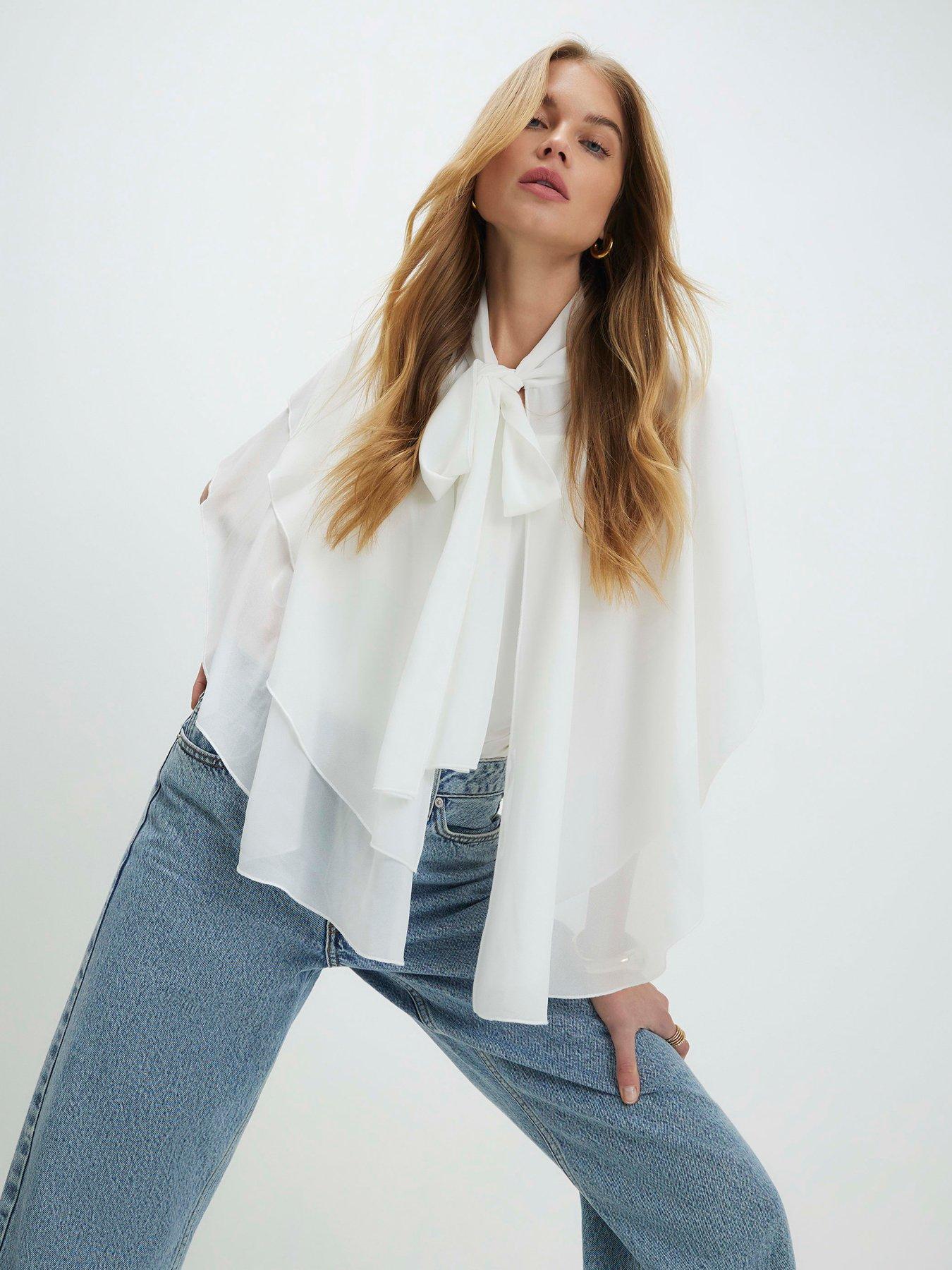 River Island High Neck Ruffle Cape - Cream | Very