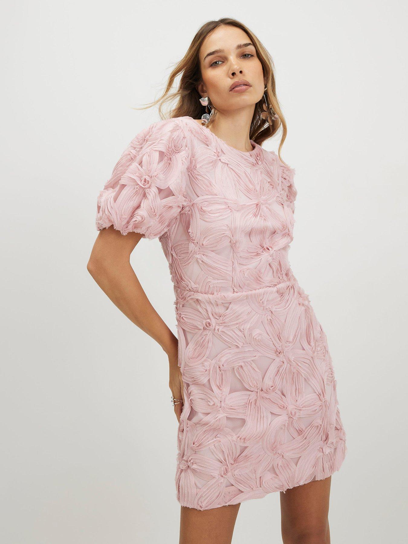 River Island Puff Sleeve 3d Floral Mini Dress - Pink