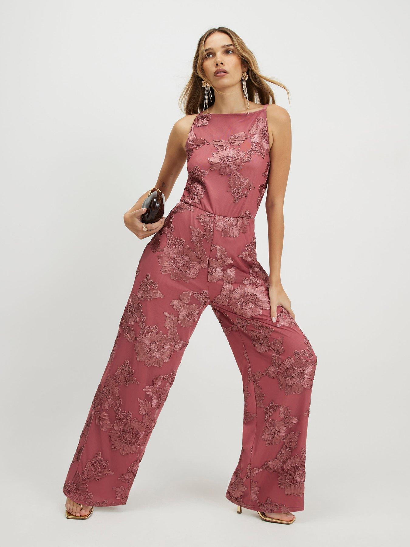 Image 1 of 4 of River Island Pink Cornelli Halter Jumpsuit - Brown