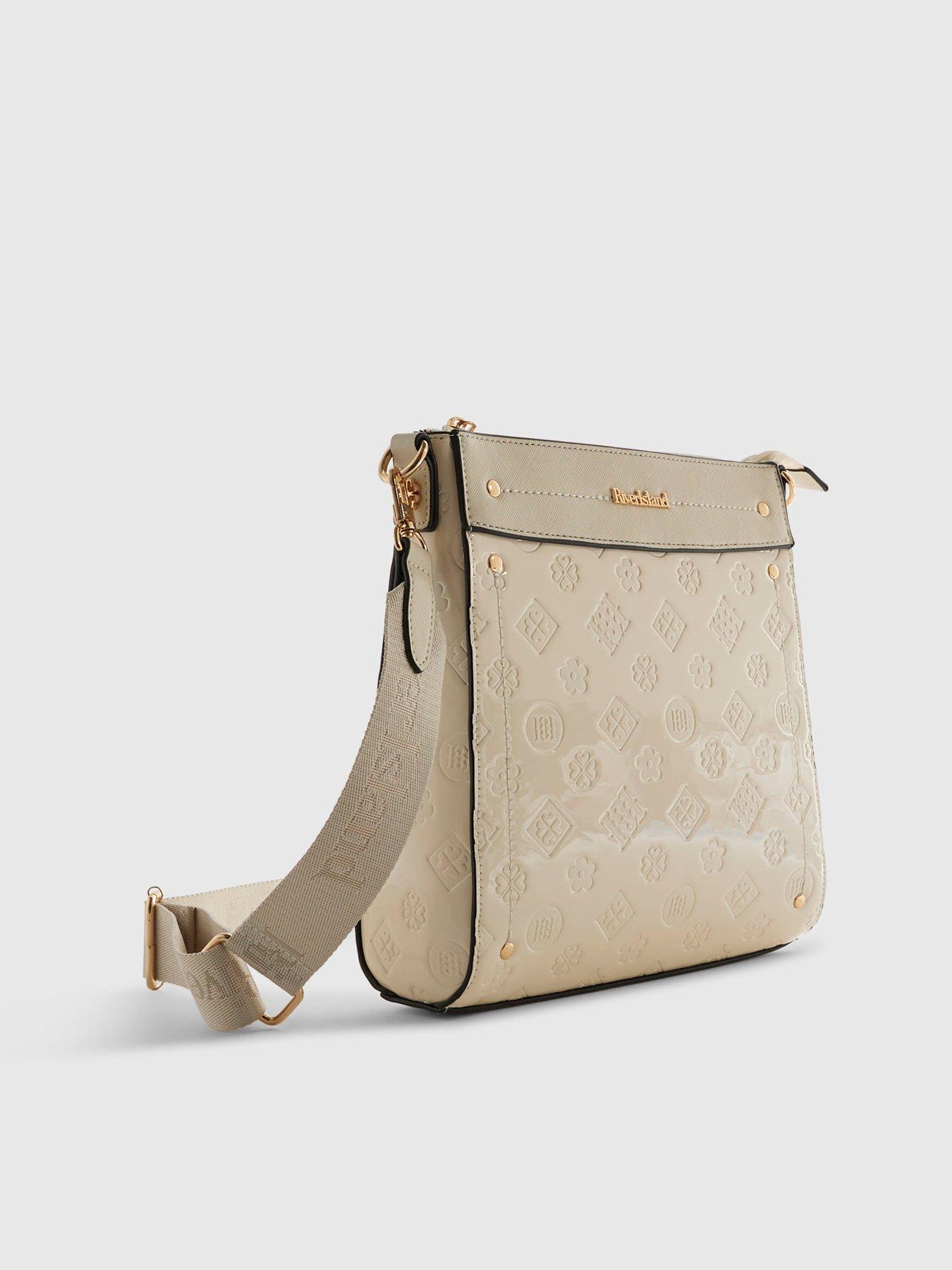 Image 2 of 4 of River Island Embossed Monogram Messenger Bag Bundle - Cream