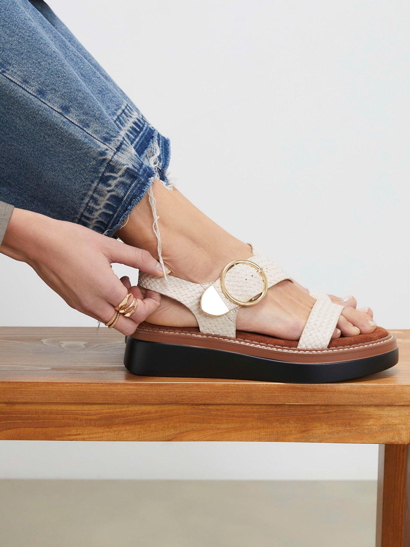 River Island Cream Two Part Ring Buckle Flatform Sandals - Cream