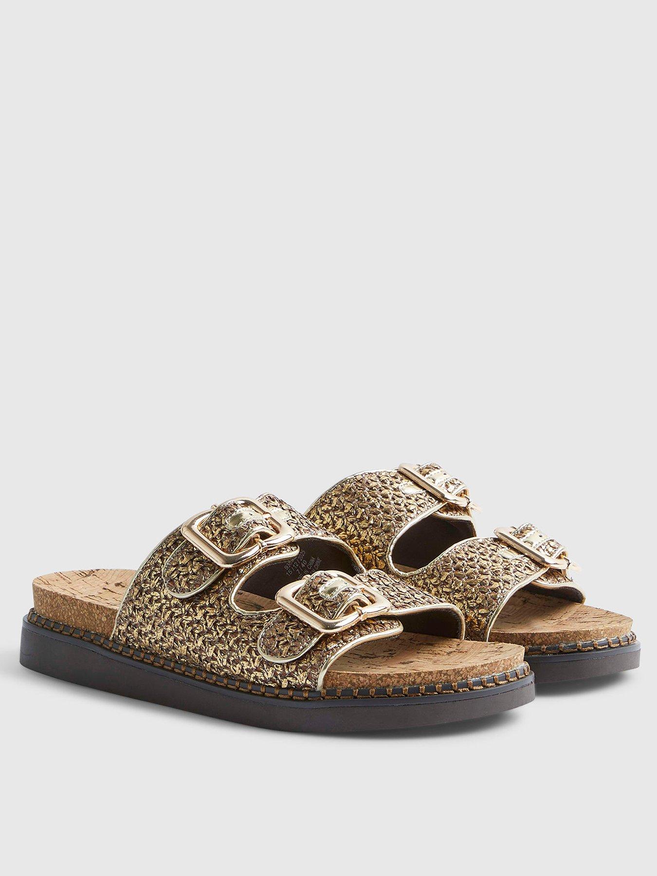 Image 3 of 5 of River Island Double Strap Footbed Sandals - Gold