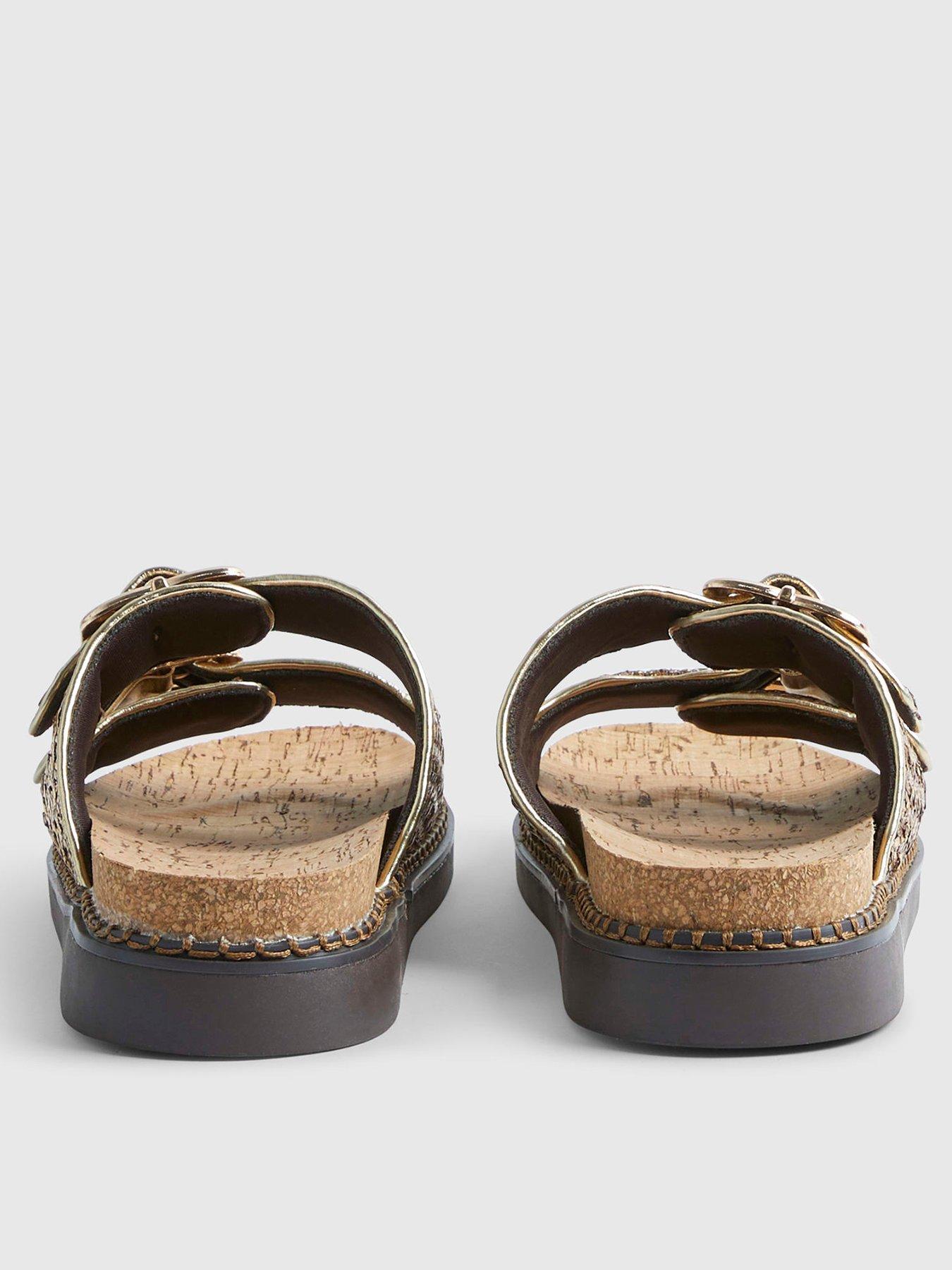 Image 4 of 5 of River Island Double Strap Footbed Sandals - Gold