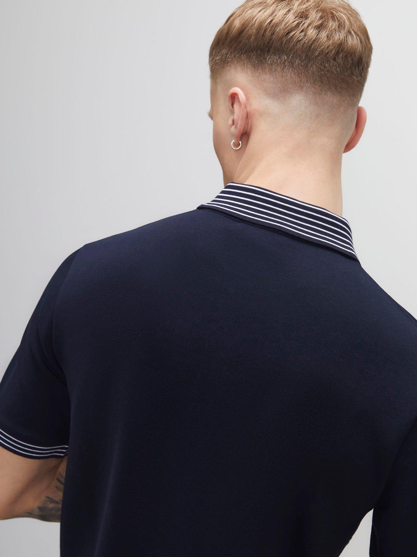 Image 2 of 4 of River Island Slim Fit Stripe Polo Shirt - Blue