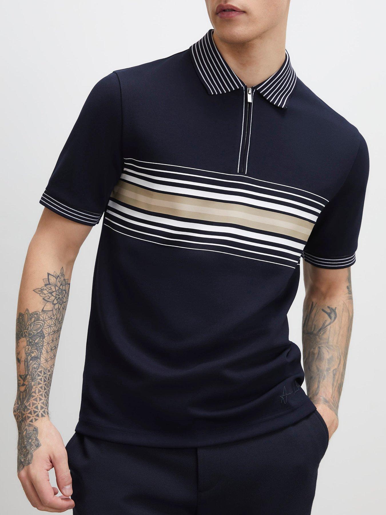 Image 4 of 4 of River Island Slim Fit Stripe Polo Shirt - Blue