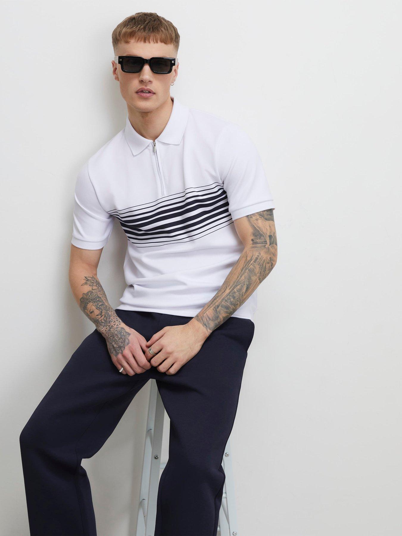 River Island Slim Fit Stripe Polo Shirt, White, Size Xs, Men