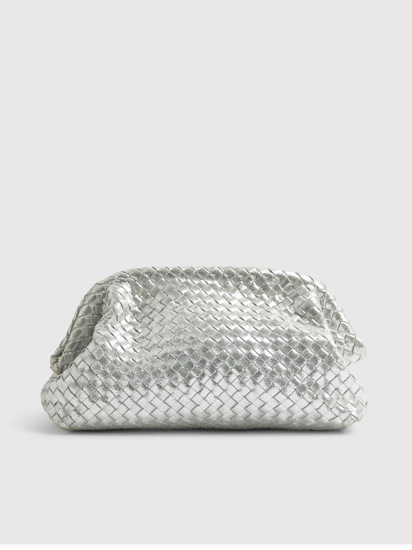 Image 2 of 5 of River Island Leather Woven Clutch Bag - Silver
