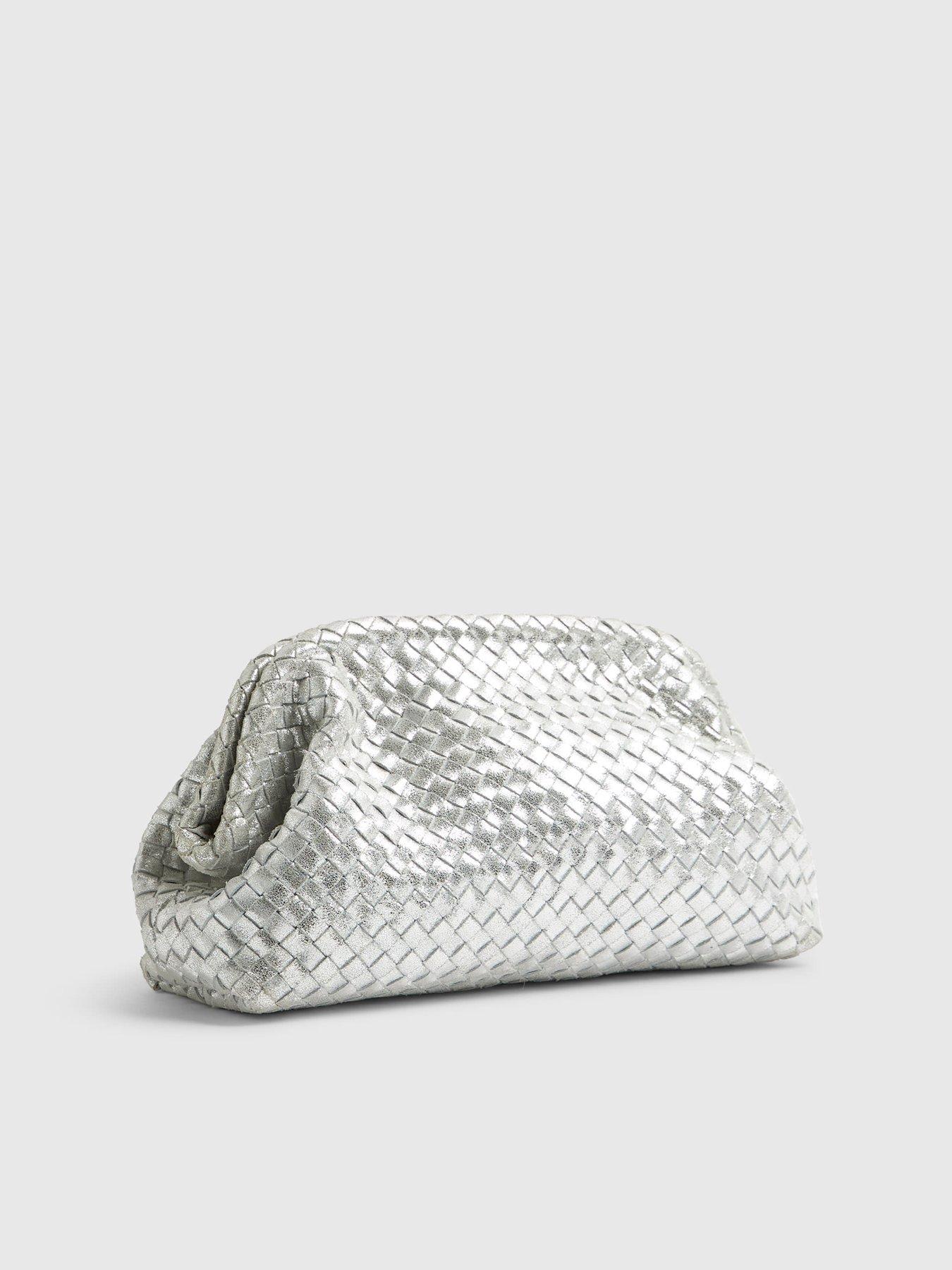 Image 3 of 5 of River Island Leather Woven Clutch Bag - Silver