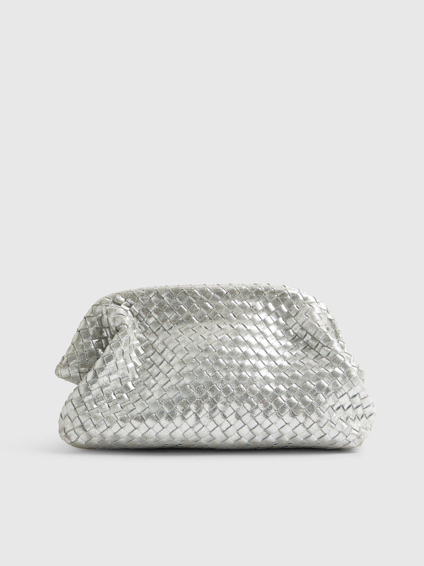 Image 5 of 5 of River Island Leather Woven Clutch Bag - Silver