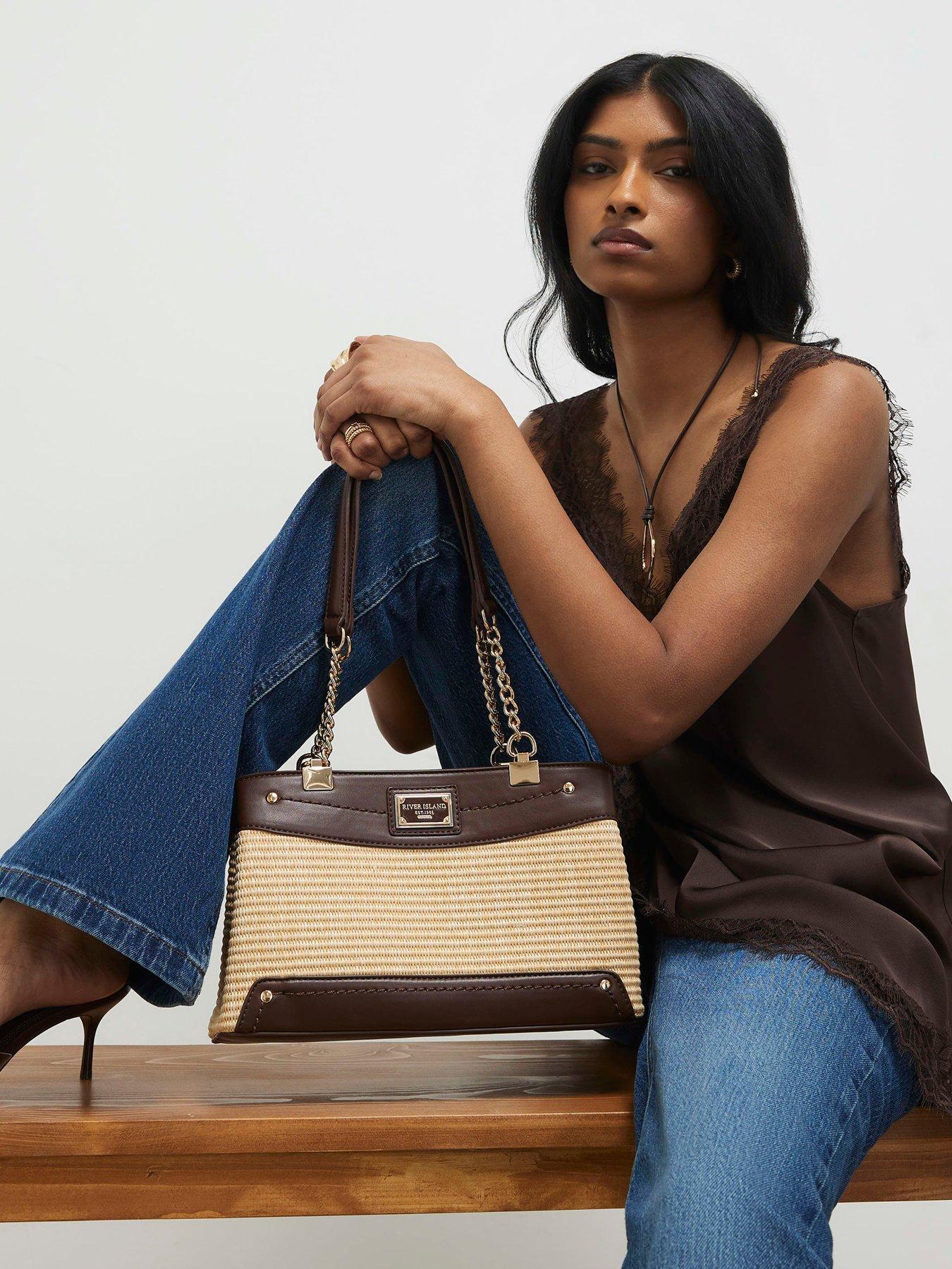 River Island Raffia Chain Handle Shoulder Bag - Beige