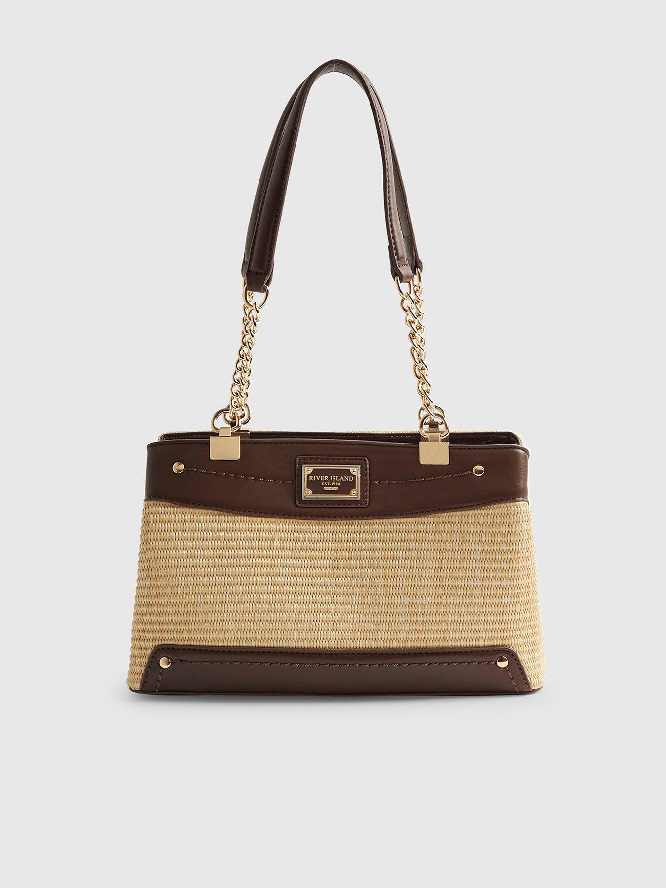 Image 2 of 5 of River Island Raffia Chain Handle Shoulder Bag - Beige