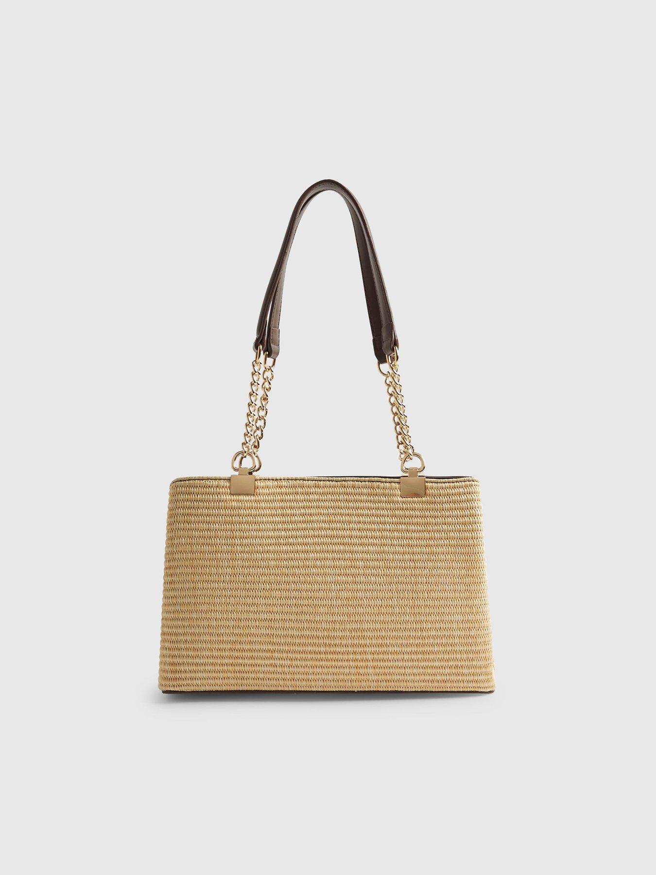 Image 3 of 5 of River Island Raffia Chain Handle Shoulder Bag - Beige