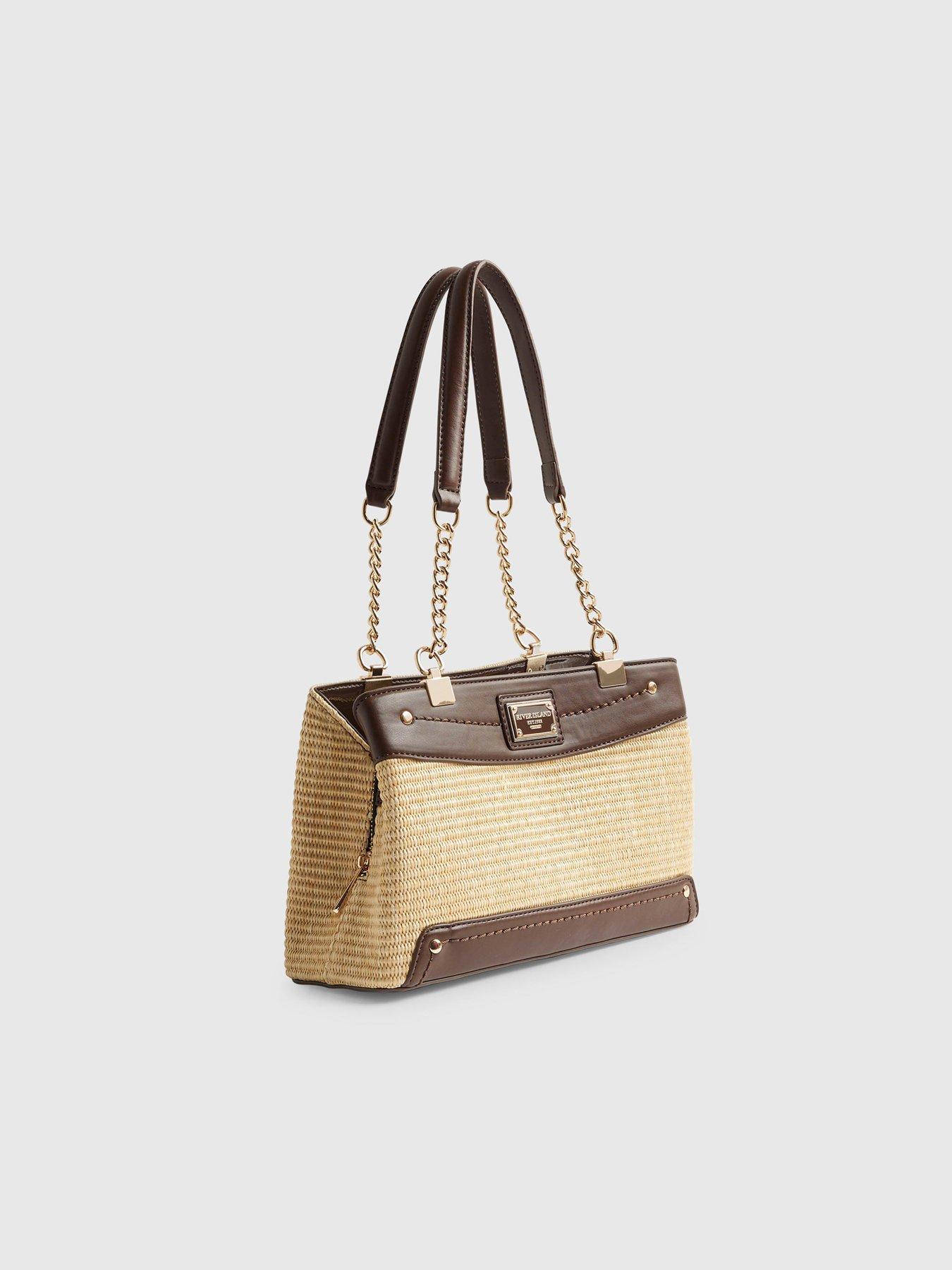 Image 4 of 5 of River Island Raffia Chain Handle Shoulder Bag - Beige
