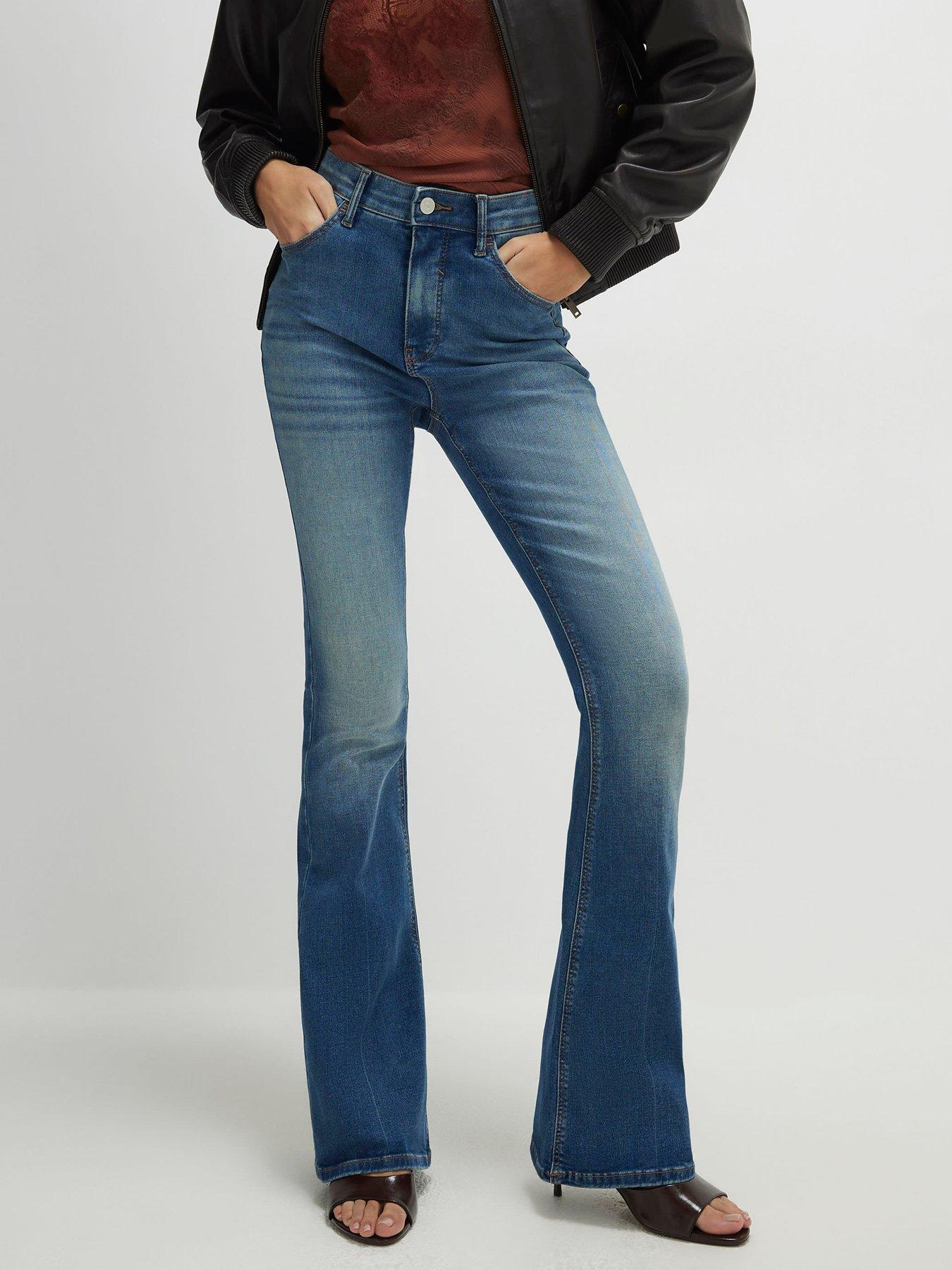 Image 1 of 4 of River Island Washed Sculpt Flare Jeans - Blue