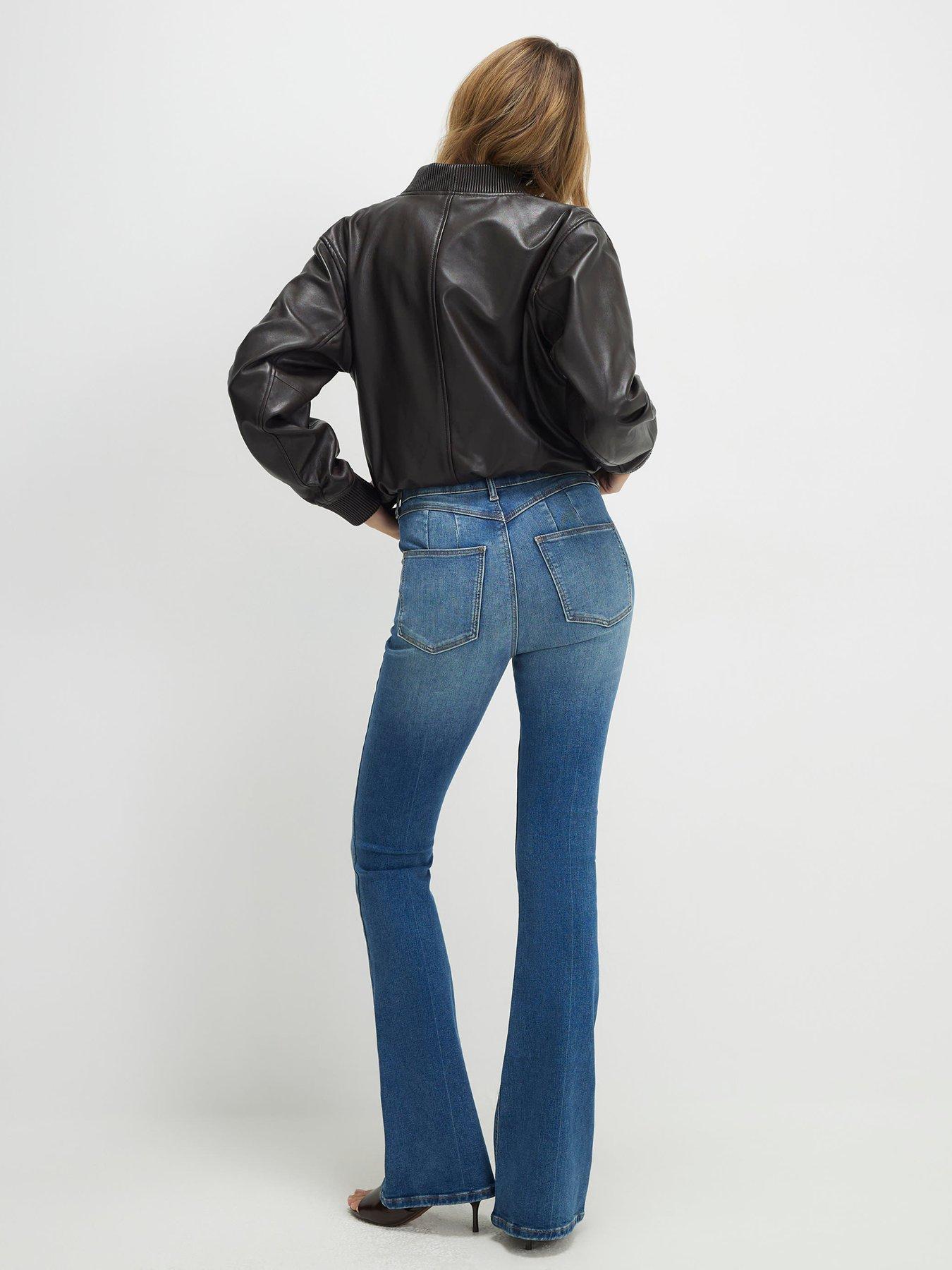 Image 2 of 4 of River Island Washed Sculpt Flare Jeans - Blue