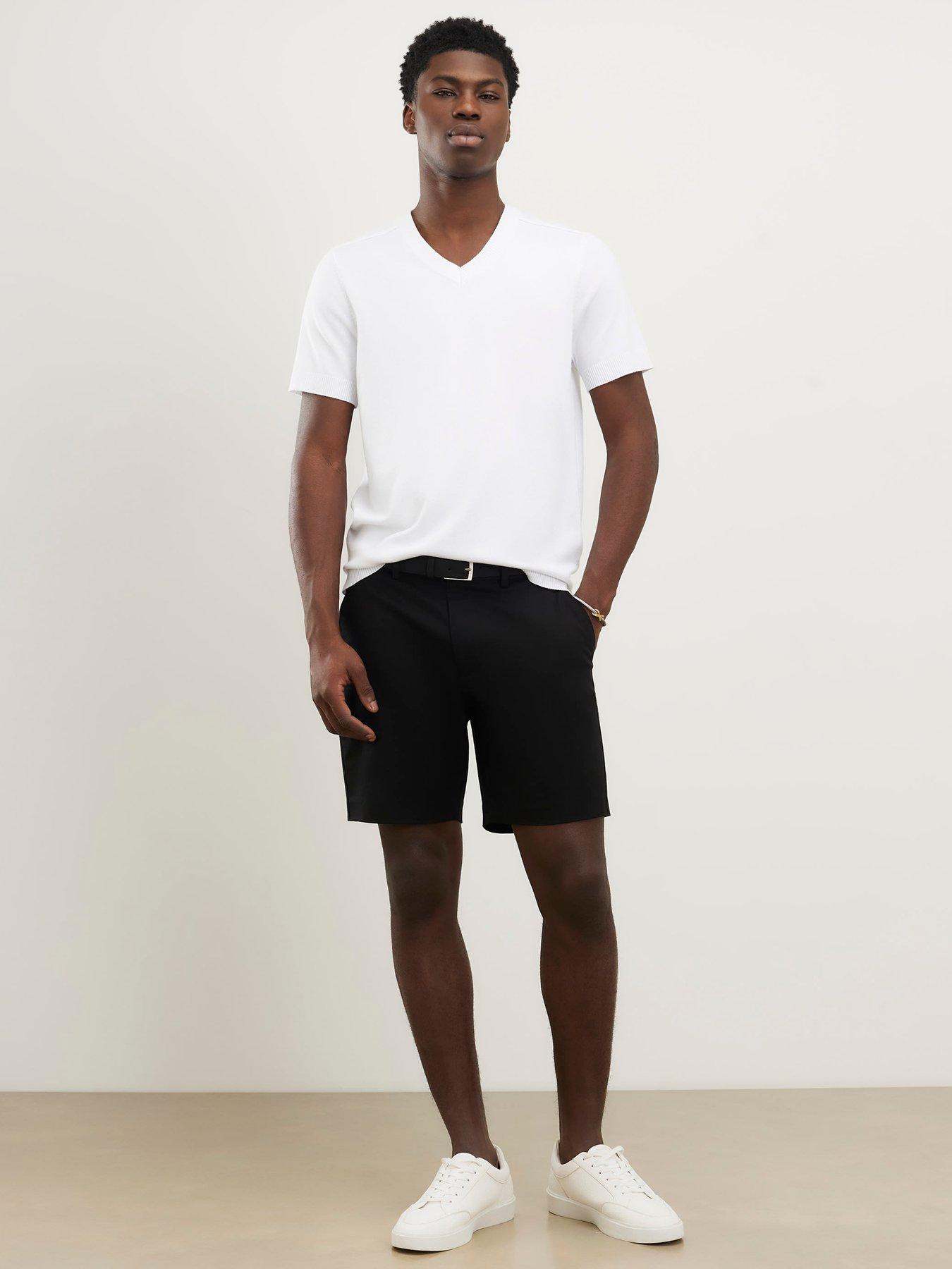 Image 3 of 4 of River Island Slim Fit Belted Chino Shorts - Black