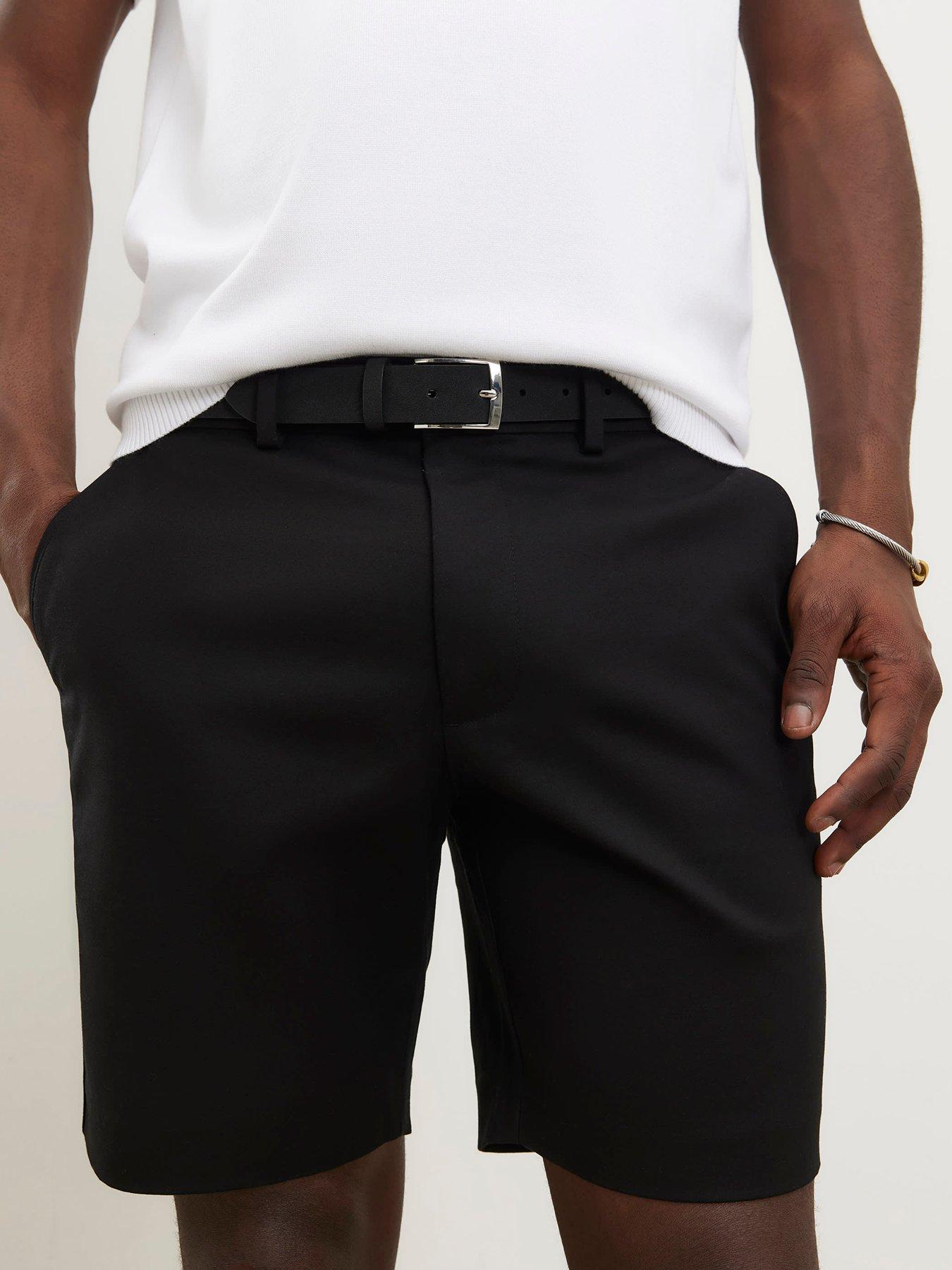 Image 4 of 4 of River Island Slim Fit Belted Chino Shorts - Black