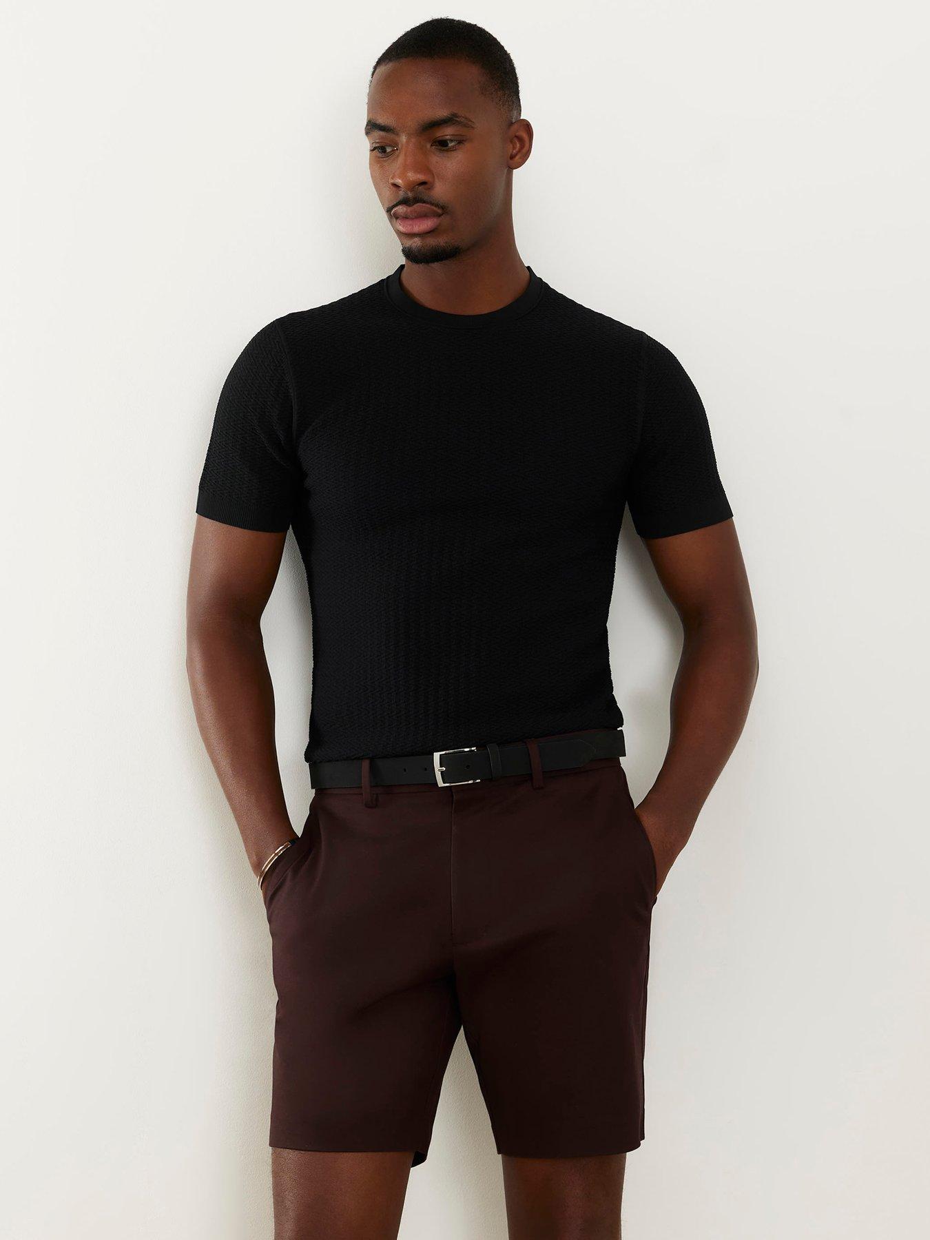 River Island Slim Fit Belted Chino Shorts, Brown, Size 28, Men