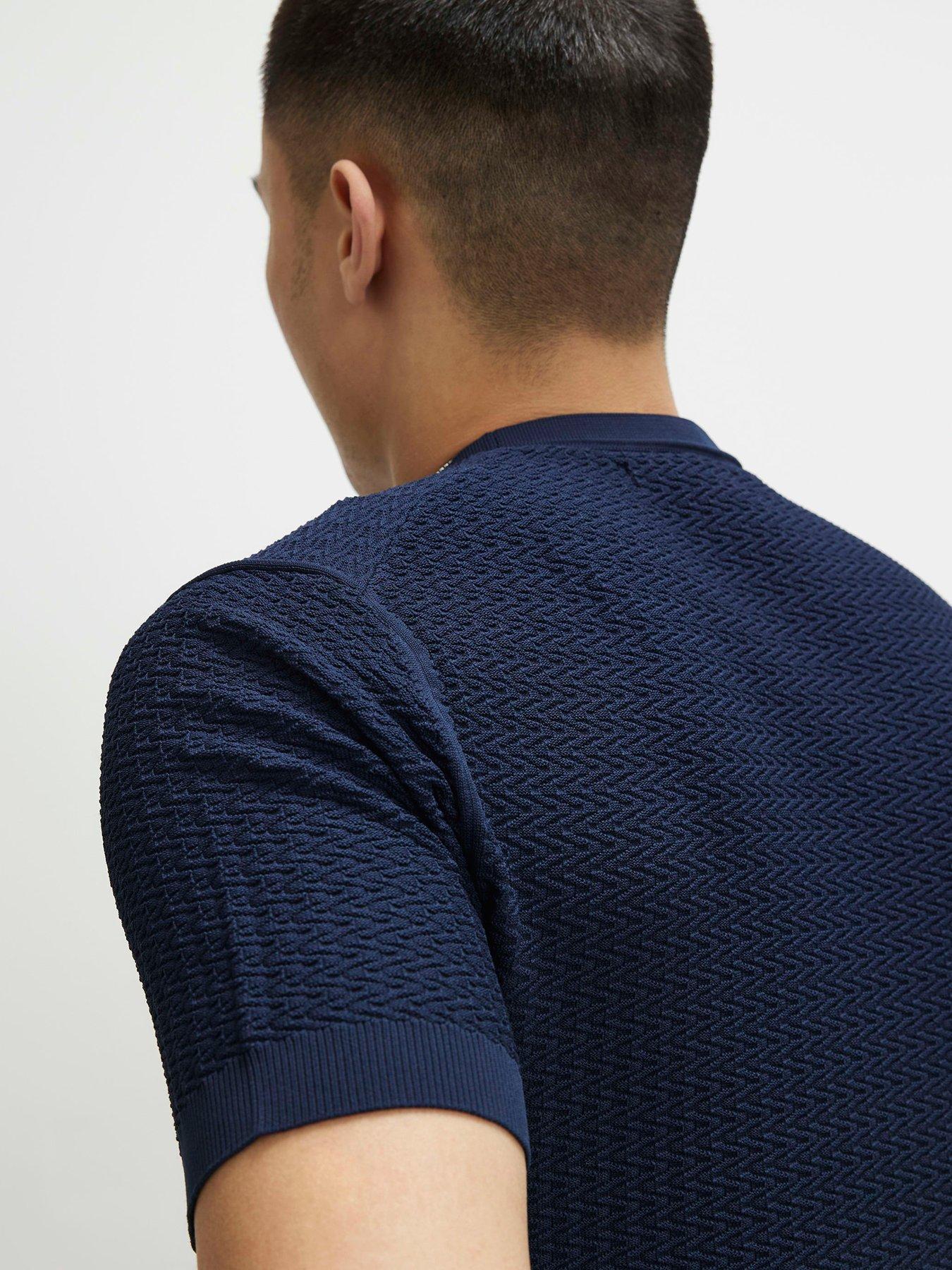 Image 2 of 4 of River Island Muscle Fit Zig Zag Textured T-shirt - Blue