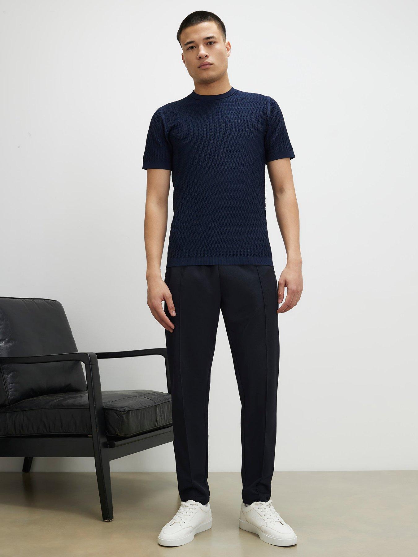 Image 3 of 4 of River Island Muscle Fit Zig Zag Textured T-shirt - Blue