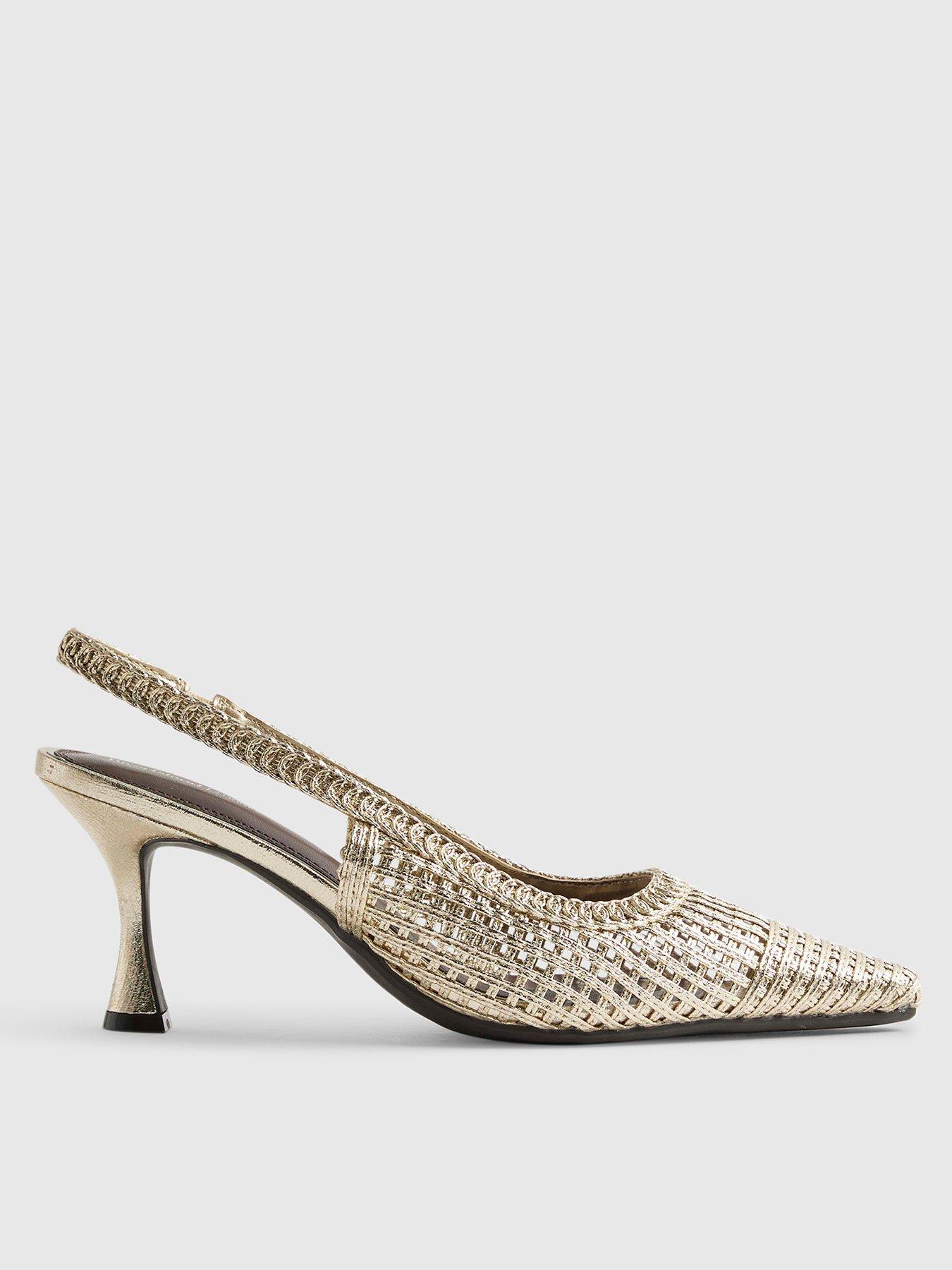 River Island Weave Sling Back Court Heels - Gold