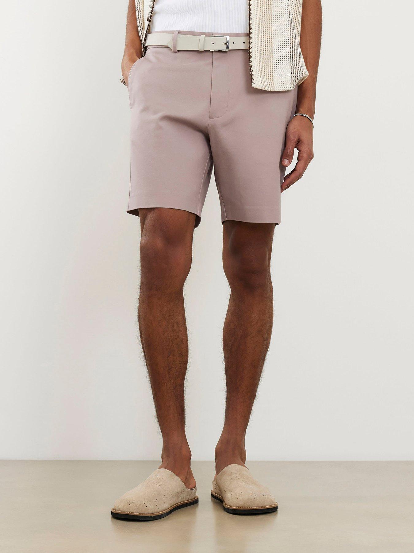 River Island Slim Fit Belted Chino Shorts, Pink, Size 28, Men