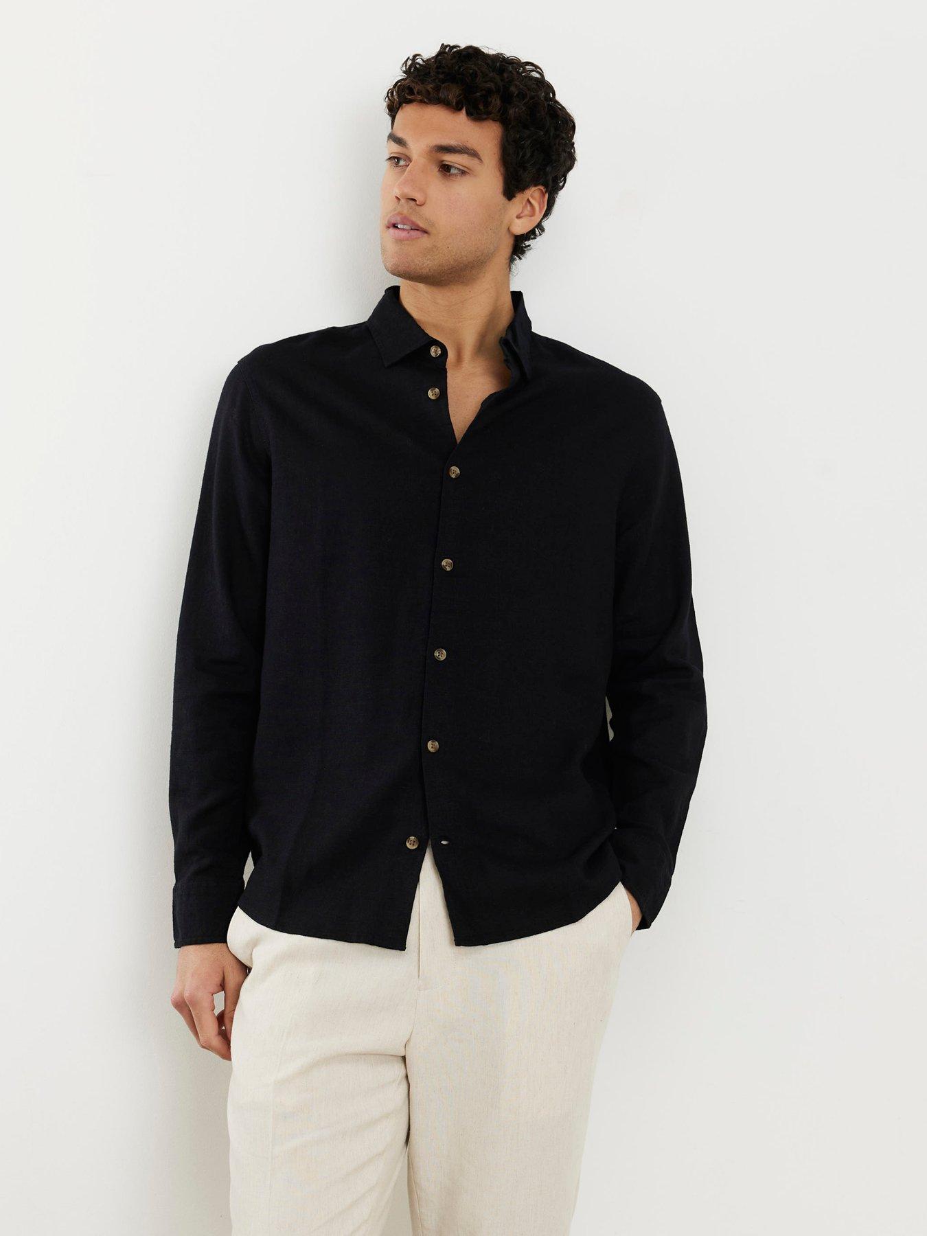River Island Regular Fit Linen Blend Shirt, Black, Size S, Men