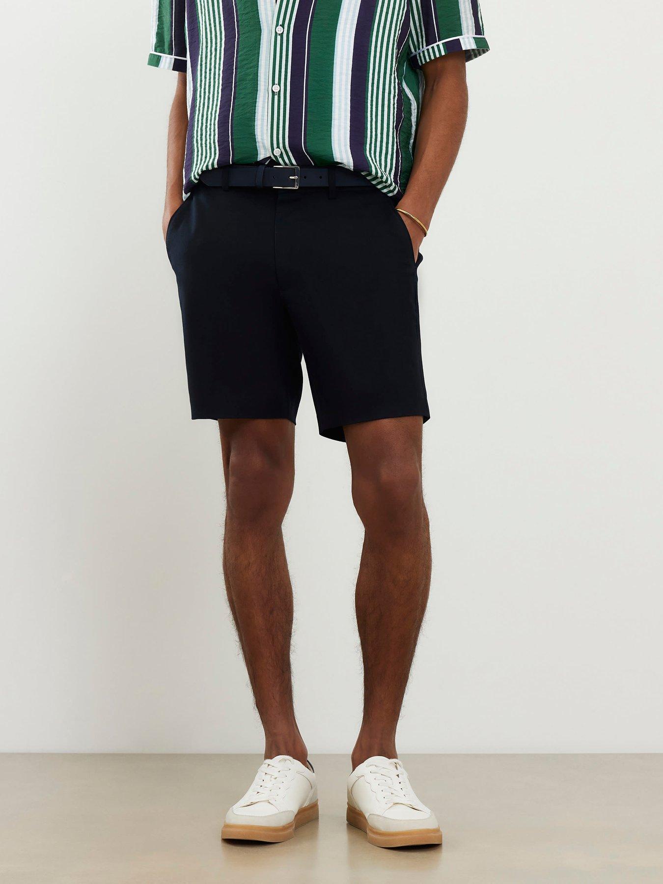 River Island Slim Fit Belted Chino Shorts, Blue, Size 28, Men