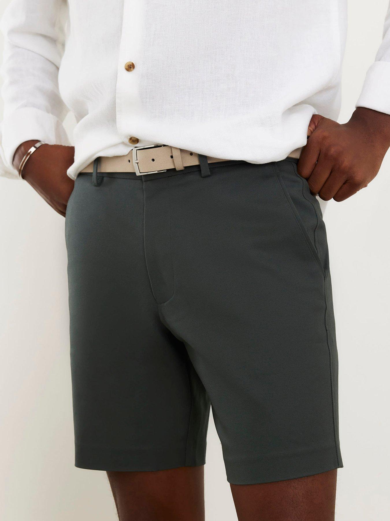River Island Slim Fit Belted Chino Shorts, Khaki, Size 28, Men