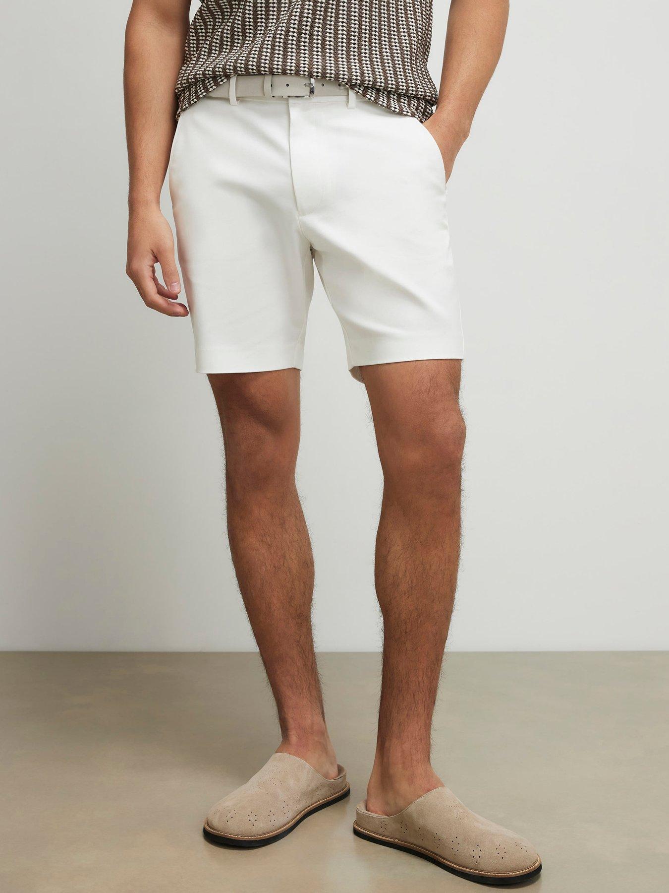 River Island Cream Slim Fit Belted Chino Shorts, Cream, Size 28, Men
