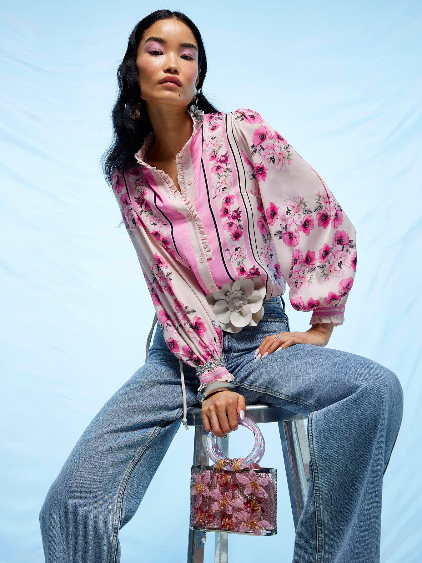 Image 1 of 1 of River Island Floral Half Placket Blouse